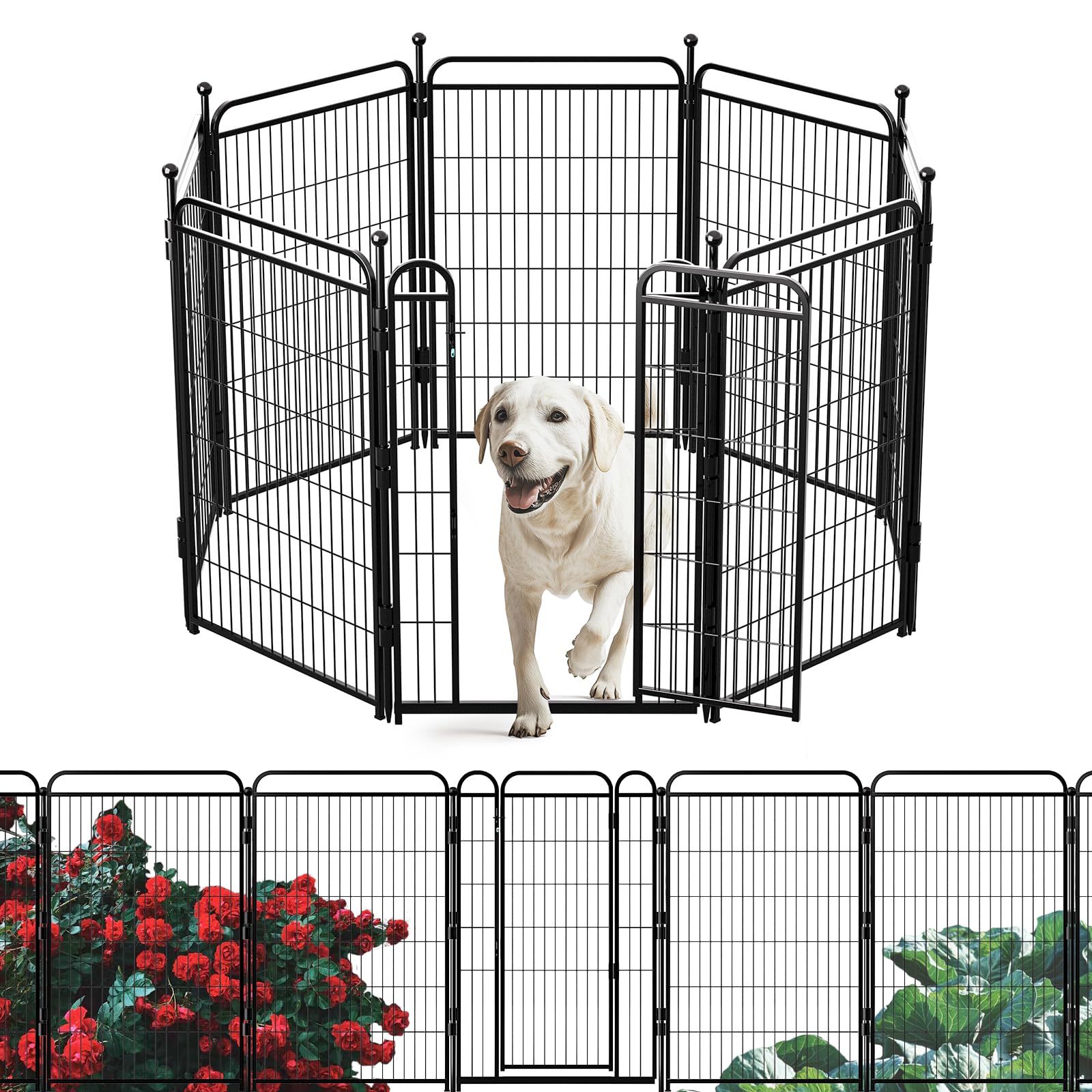Dog Playpens, 40 H 8 Panels Dog Pen Garden Fence Animal Barrier Exercise Pen for Large/Medium Dogs, Foldable Pet Play Yard Gate 