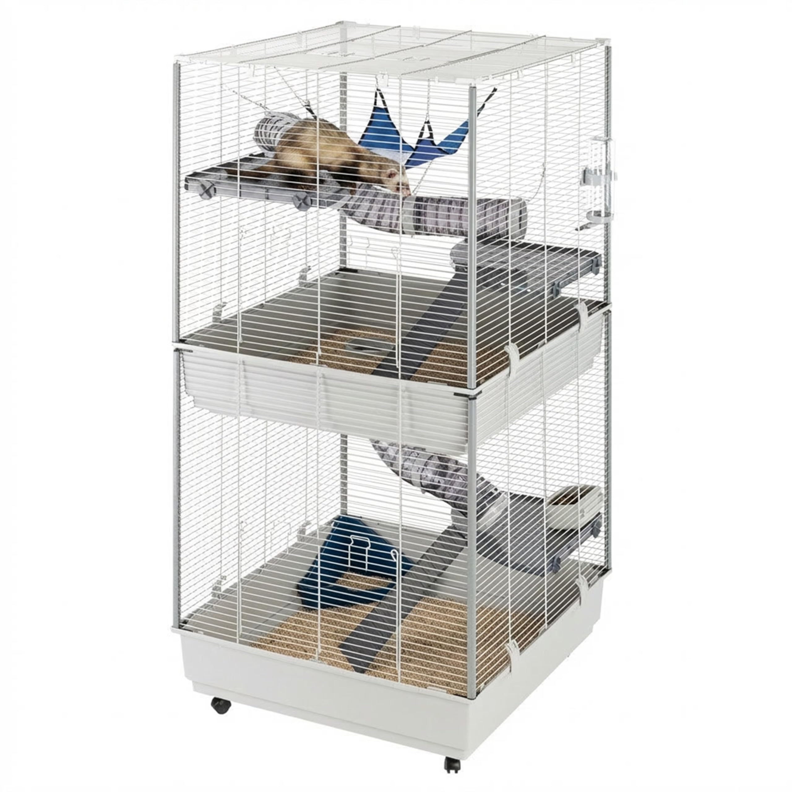 Ferplast Ferret Rat Cage on Multiple Levels with Accessories, Rodent Cage Reinforced Edges, Black Painted Metal and Plastic, 7.7