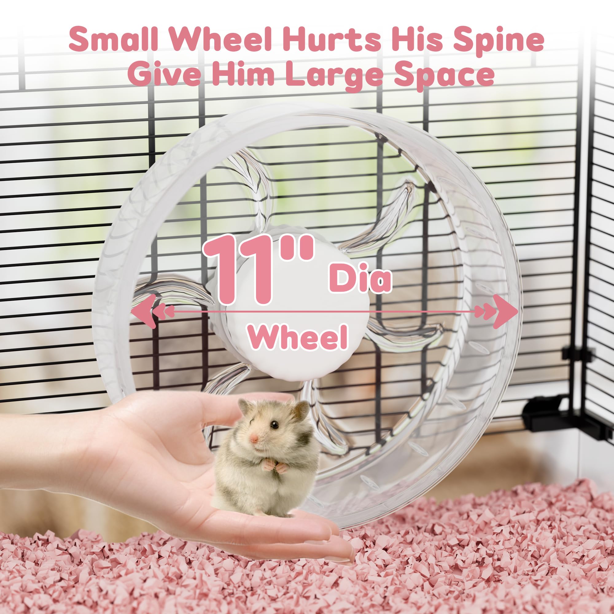 3-Tier Glass Hamster Tank, Large Hamster Cage Habitat With 11Inch Big Running Wheel For Rat, Mouse, Gerbil, Syrian Hamster, 370