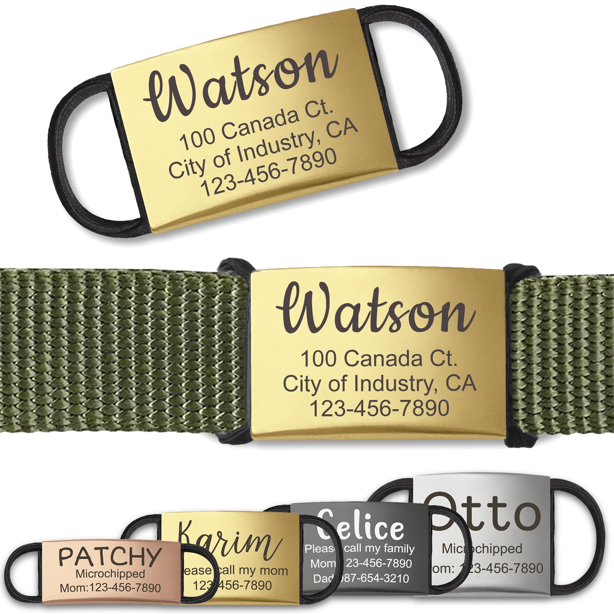 Anavia Slide On Silent Pet Id Tags, S/M/L/Xl Personalized Stainless Steel Cat Dog Tag With Elastic Fabric Band, Engraved Namepla