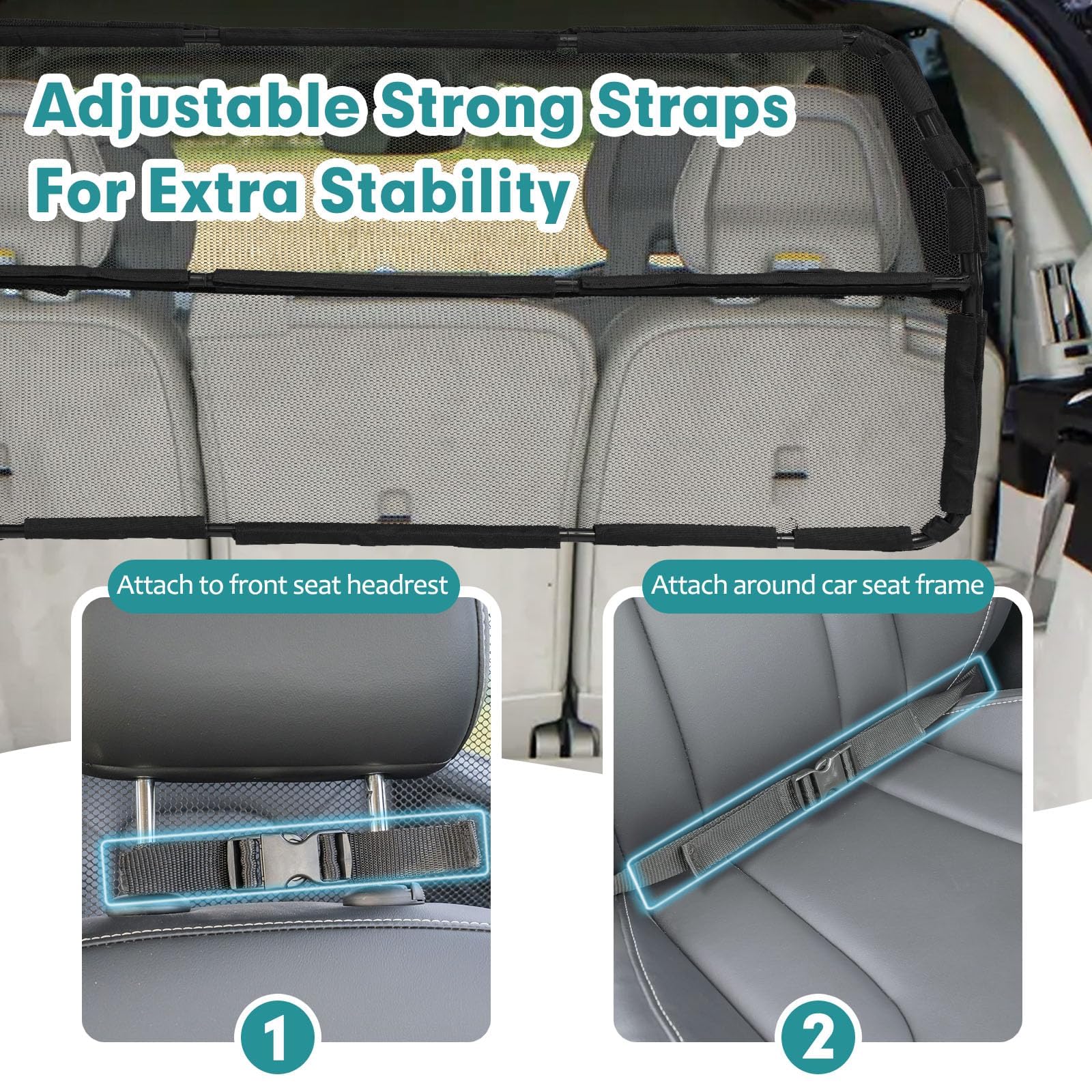 Dog Car Barrier Escape-Proof, 46' Wide Car Divider For 3Rd Row Seats & Cargo Area, Durable Cargo Area Dog Car Gate Trunk Barrier With See Through Net Mesh For Small Sized Suv & Vehicles Or Hatchback