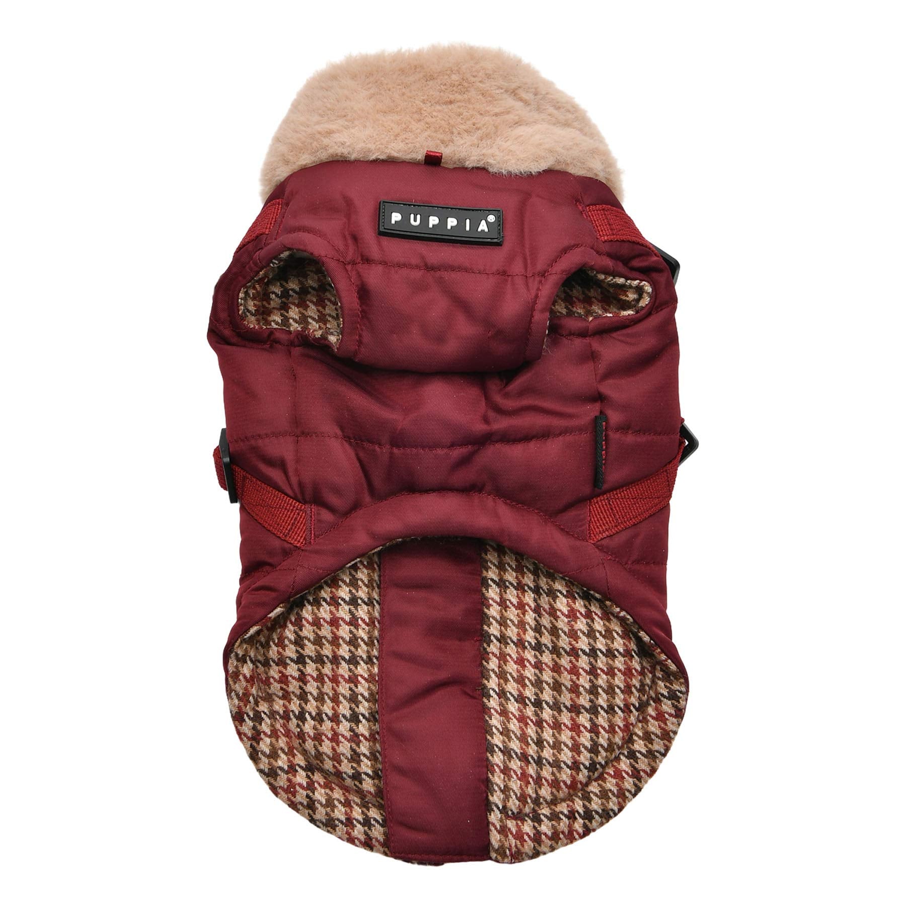 Puppia Donavan Winter Dog Coat With Integrated Harness No Pull Cold Weather Waterproof Warm Fleece Back Zipper For Small & Medium Dog, Wine, Large