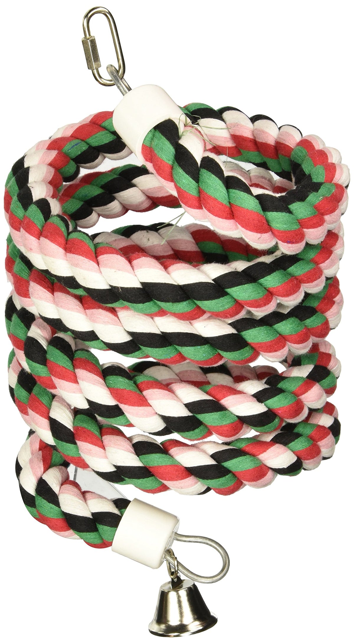 A&E CAGE COMPANY HB553 Happy Beaks Cotton Rope Boing with Bell Bird Toy, 1 by 96&quot;, Multicolor