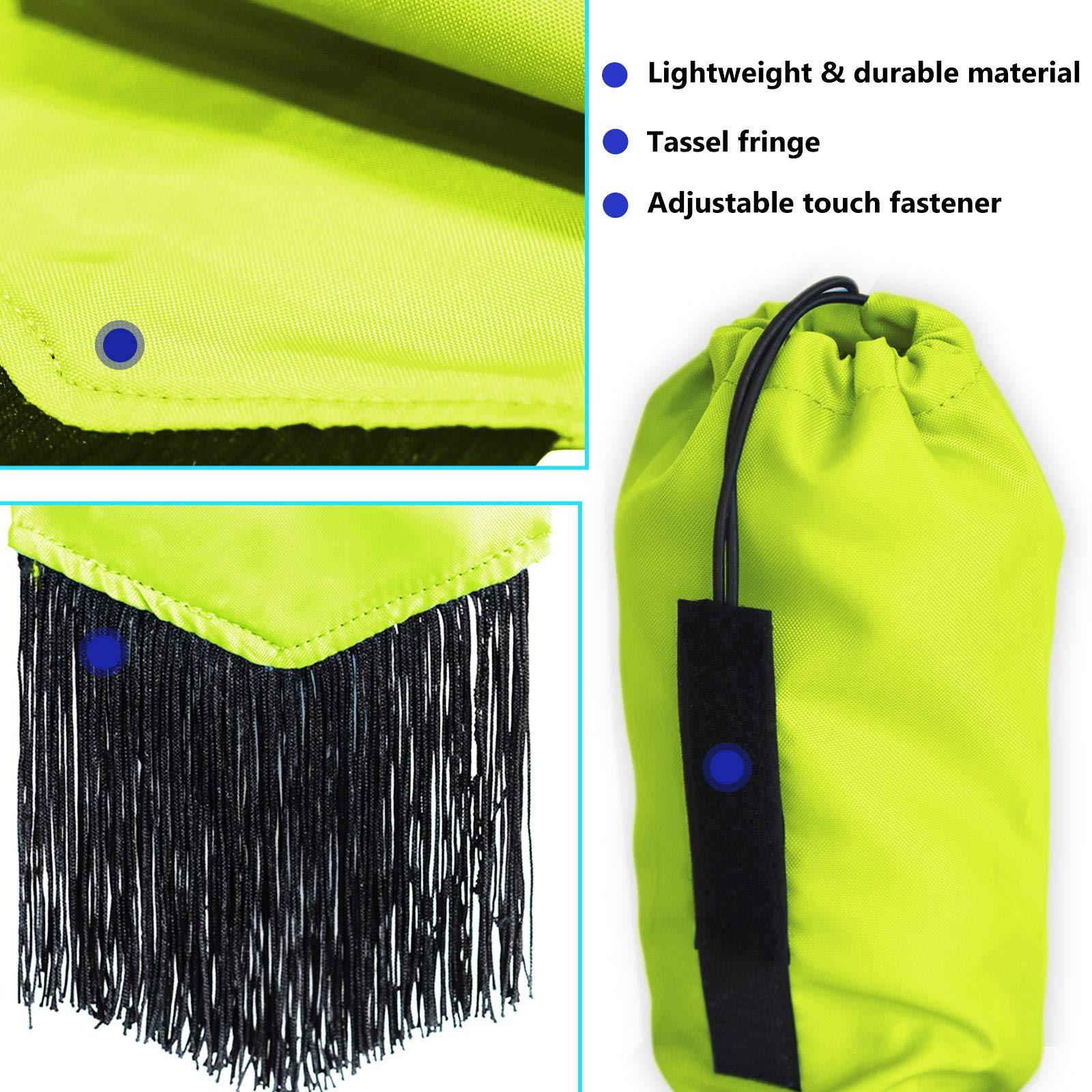 Harrison Howard Smooth Lightweight Adjustable Fastener Nylon Horse Tail Bag With Fringe-Fluorescent Green