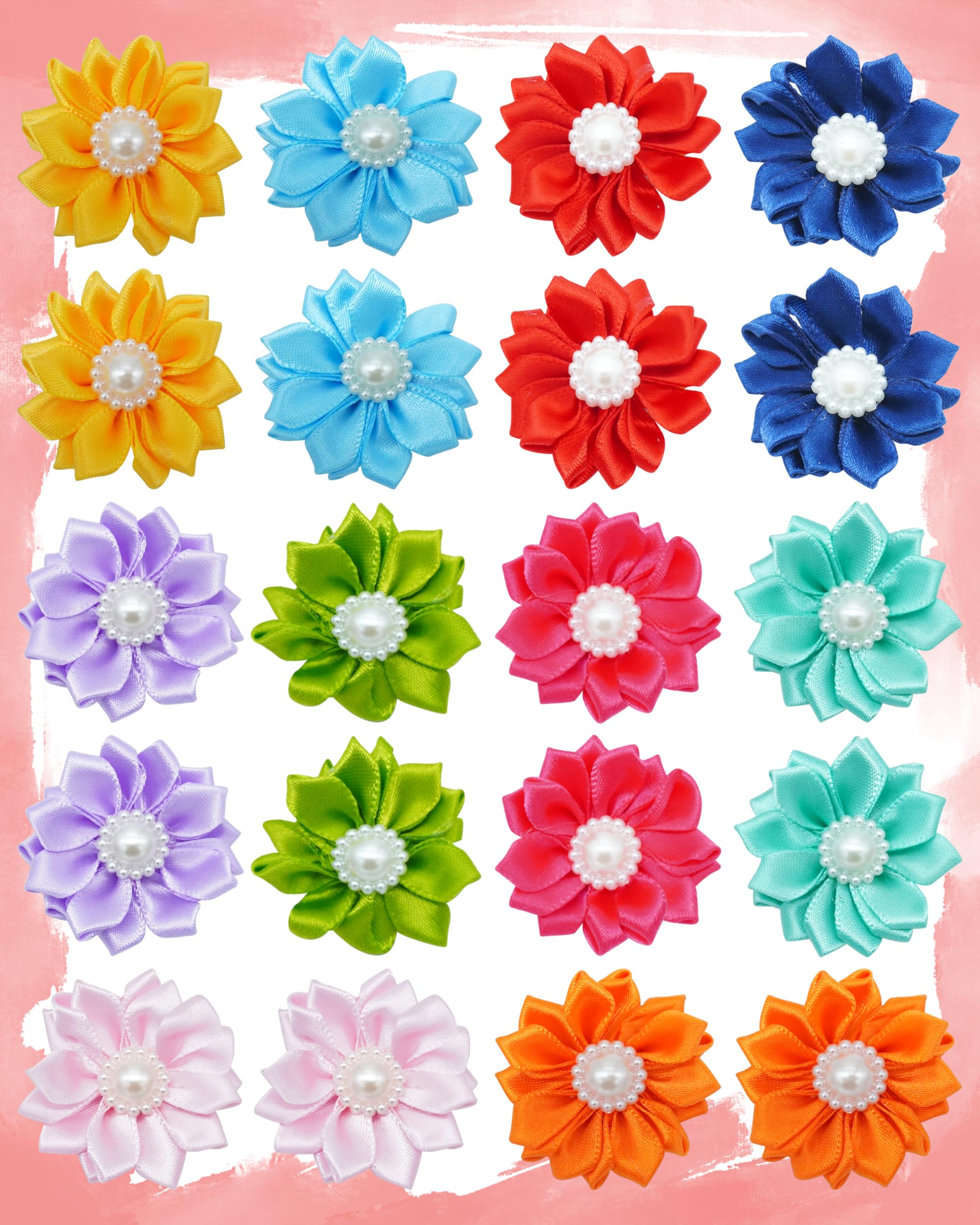 Pet Show 20 Pack/10 Pairs Flower Small Dogs Hair Bows With Rubber Bands For Small Dogs Cat Puppy Topknot Party Birthday Grooming