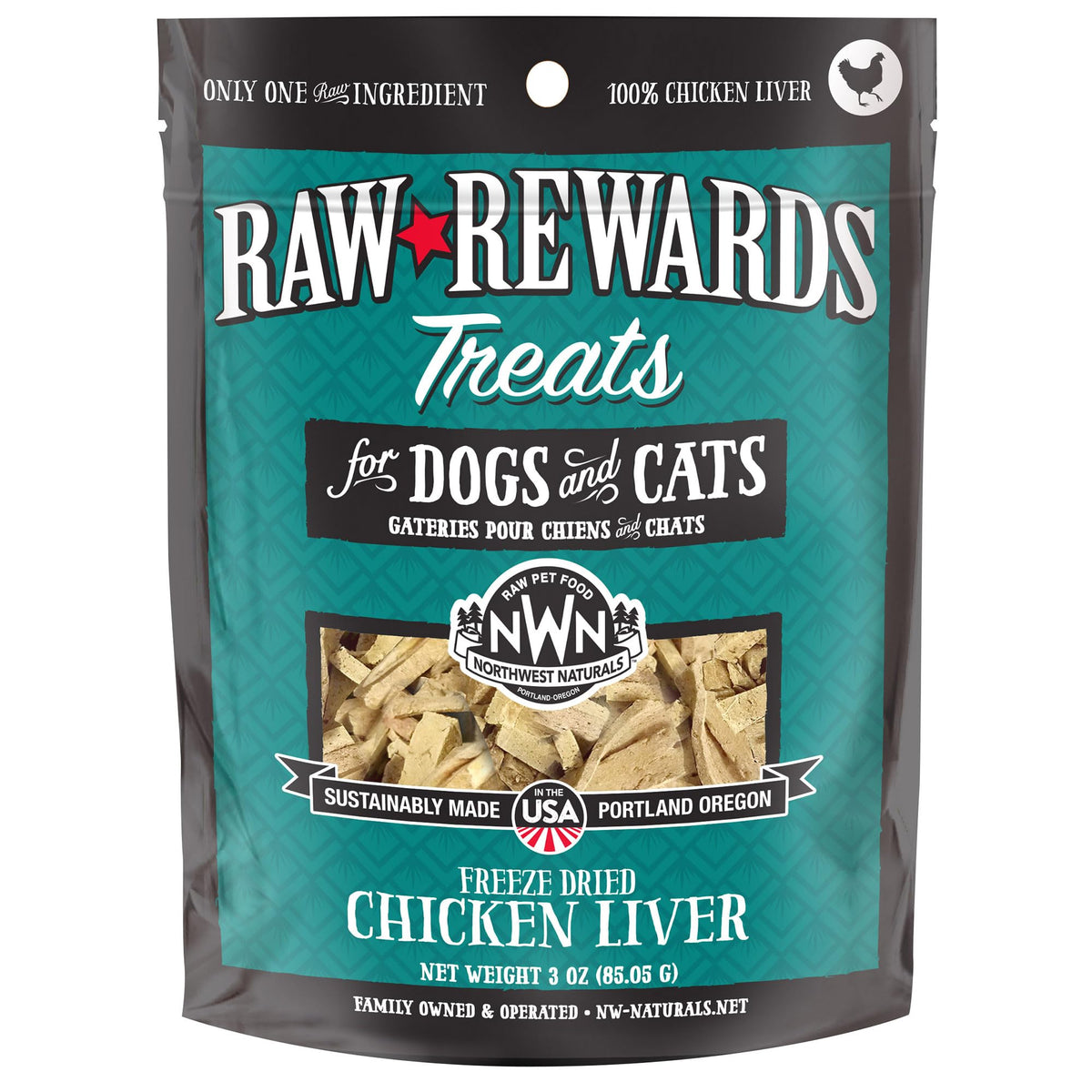 Northwest Naturals Raw Rewards Freeze-Dried Chicken Liver Treats For Dogs And Cats - Bite-Sized Pieces - Healthy, 1 Ingredient, Human Grade Pet Food, All Natural - 3 Oz (Pack Of 1)