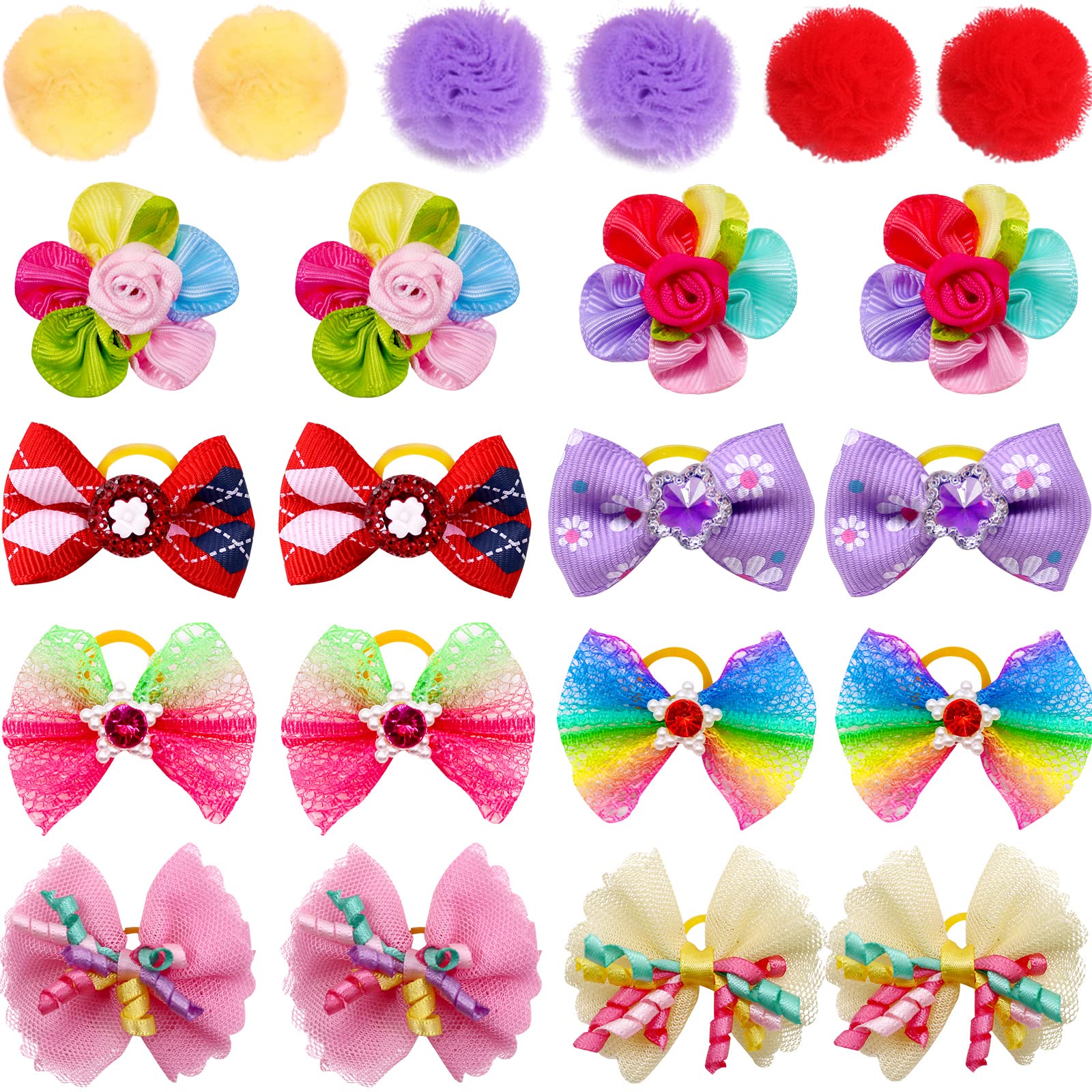 Mruq Pet 100Pcs Dog Hair Bows, Bulk Pet Small Dog Bows Girl With Rubber Bands, Tiny Dog Hair Grooming Bows, Mix Dainty Puppy Dog