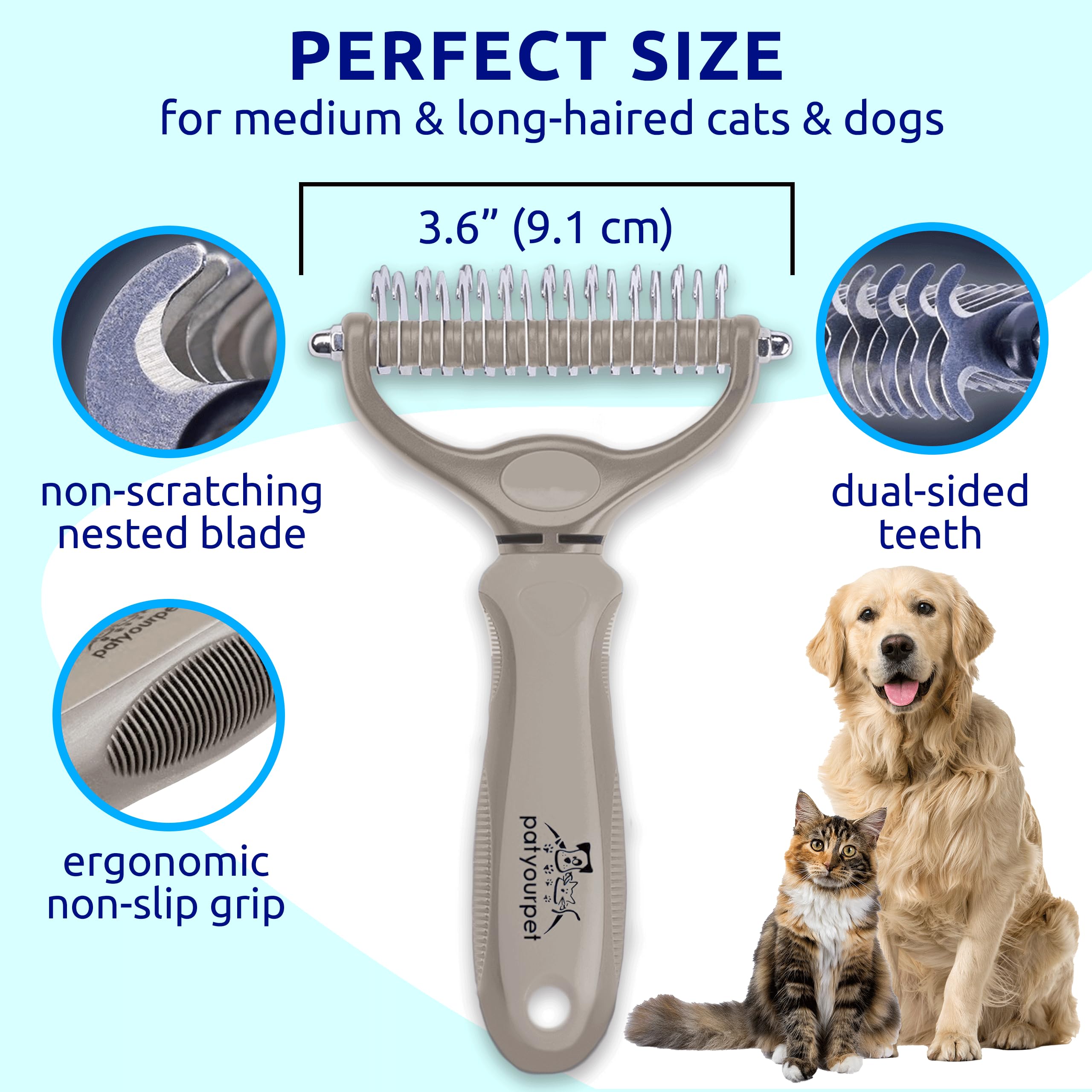 Pat Your Pet Deshedding Dog Brush For Shedding - Cat Brushes For Indoor Cats, Double-Sided Cat Brush Deshedding & Grooming Tool
