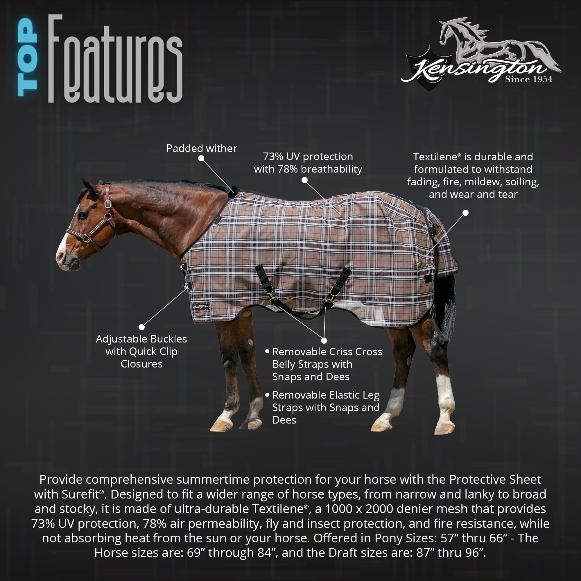 Kensington Breathable And Uv Protective Sheet Surefit All Season Protection For Horse - 72'', Lavender Mint