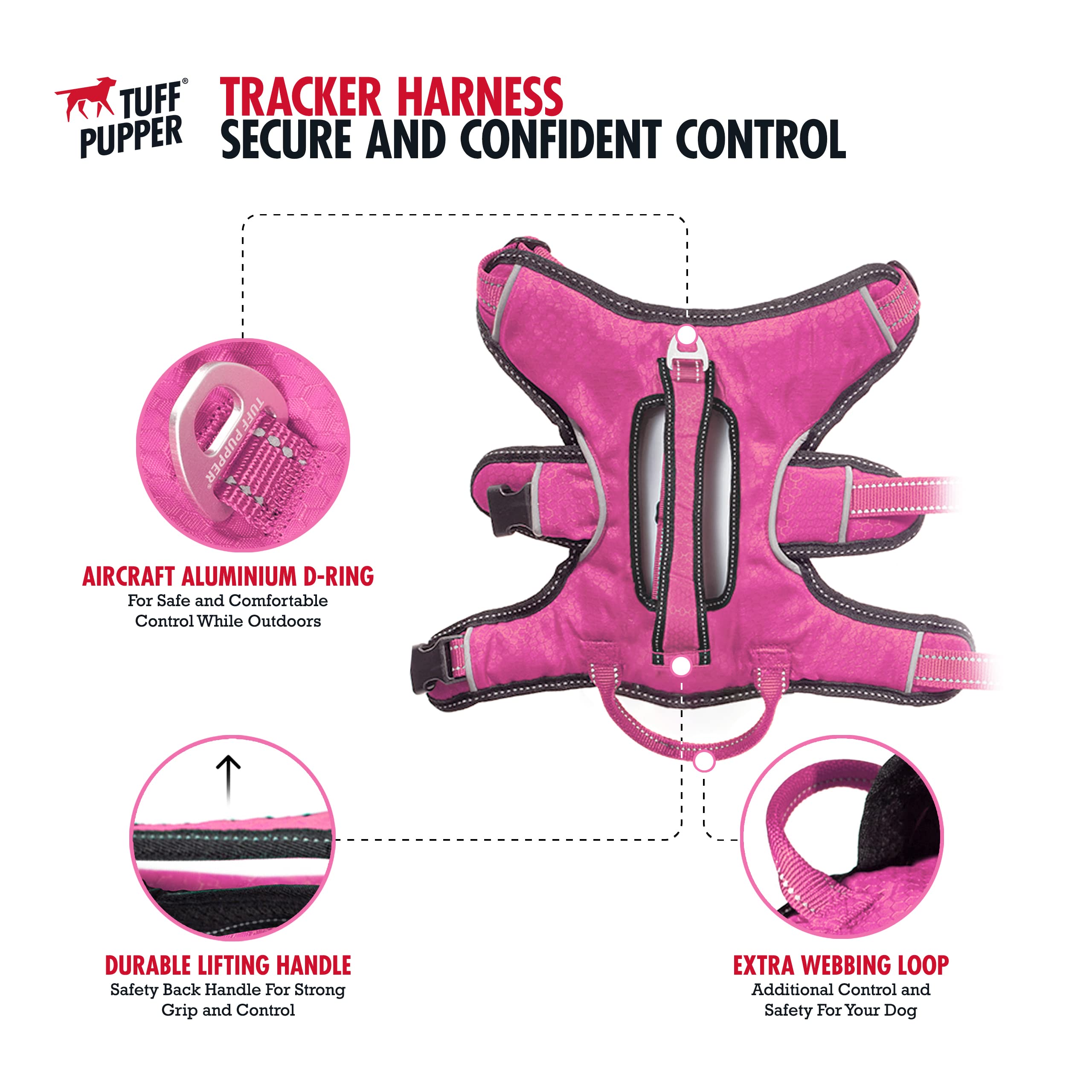 Tuff Pupper Escape Proof No Escape Dog Harness | 5 Point Adjustable Fit Harness for Dogs | Padded Dog Harnesses | Handle Dog Lif