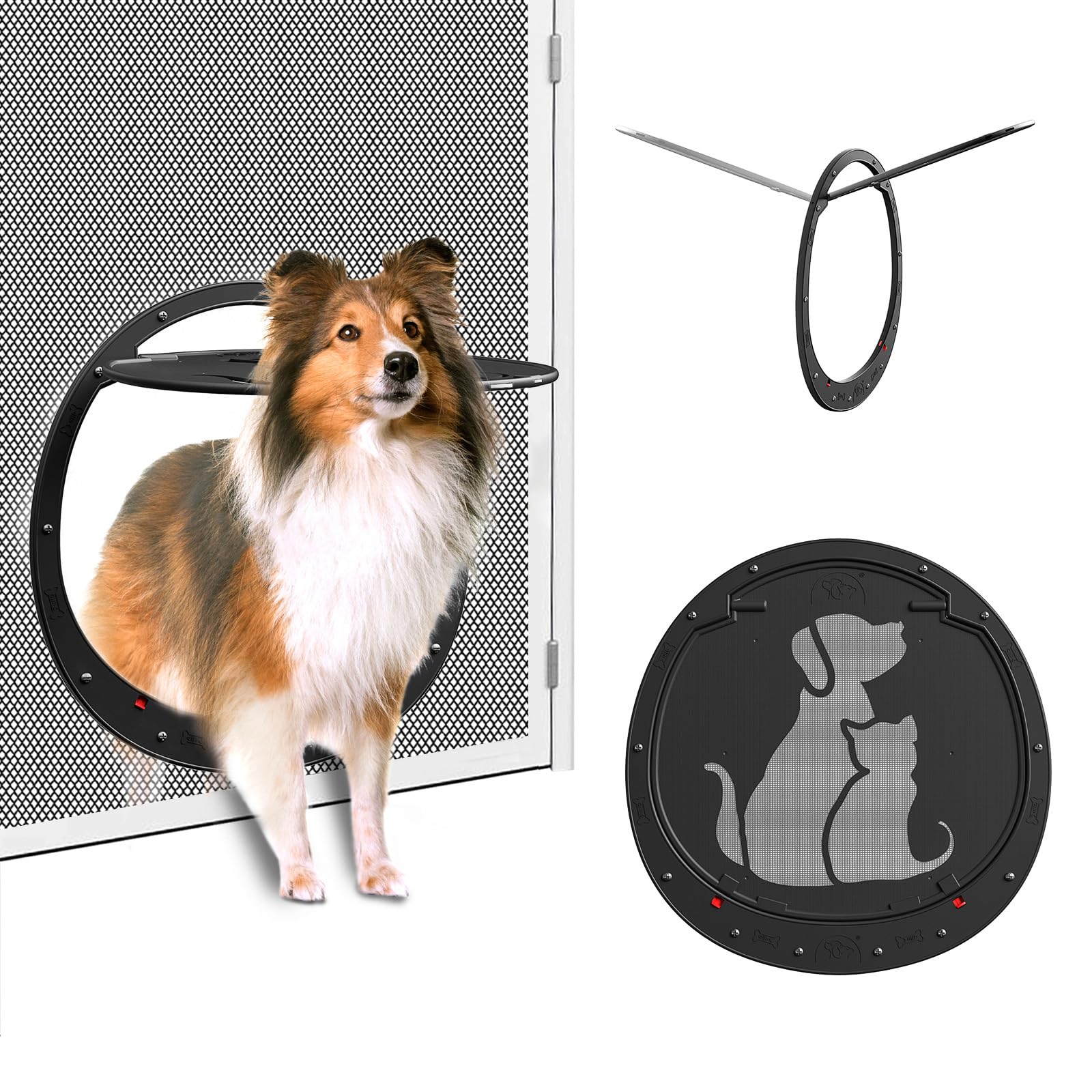 Hidrosil Dog Door For Screen Door, Patent Desigh Pet Screen Door With Lockable Magnetic Flap For Doggy Door And Cat Door, Black