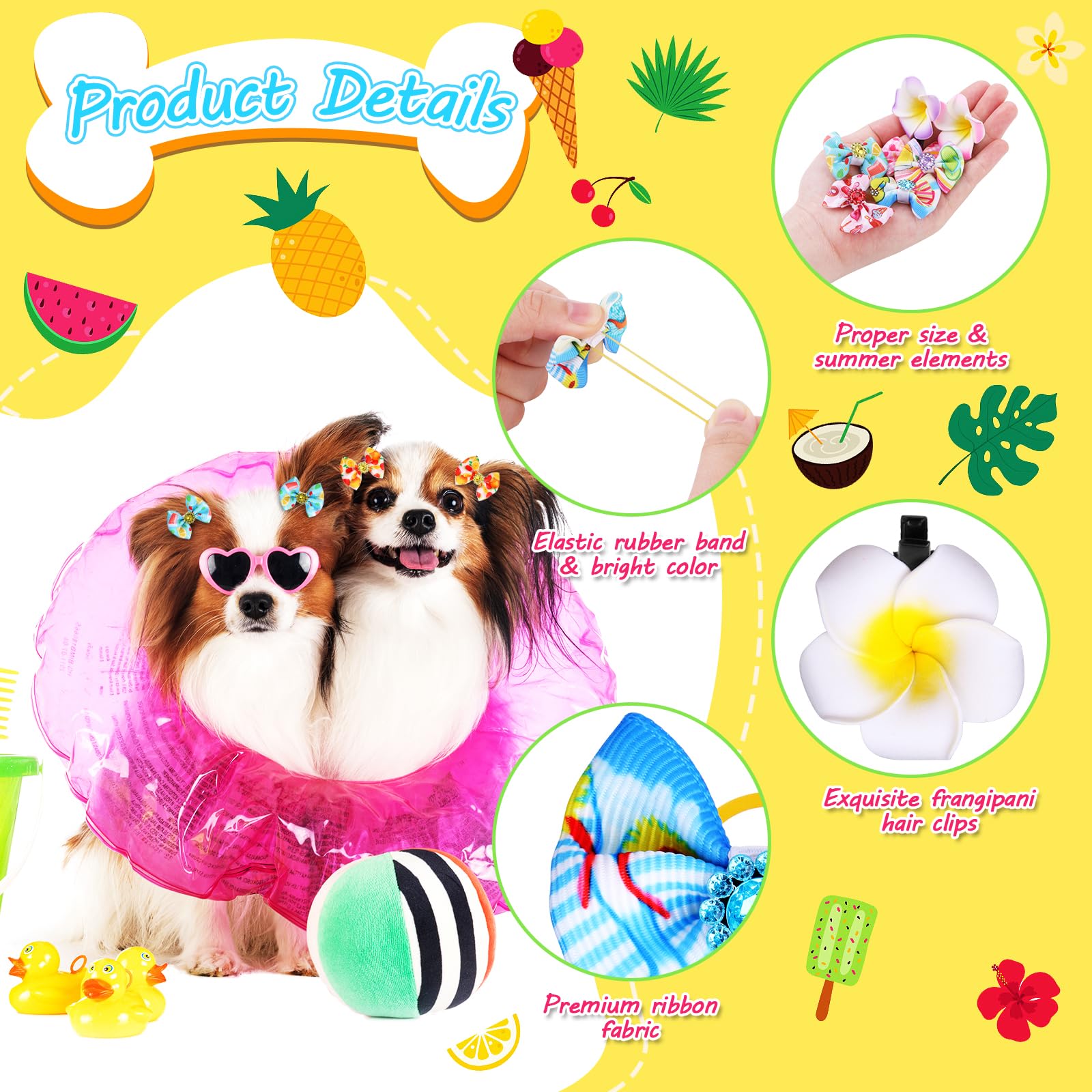 Piklodo 100Pcs Spring Summer Dog Bows And Dog Hair Clips Dog Hair Bows With Rubber Bands Flower Puppy Bow Floral Pet Hair Barret