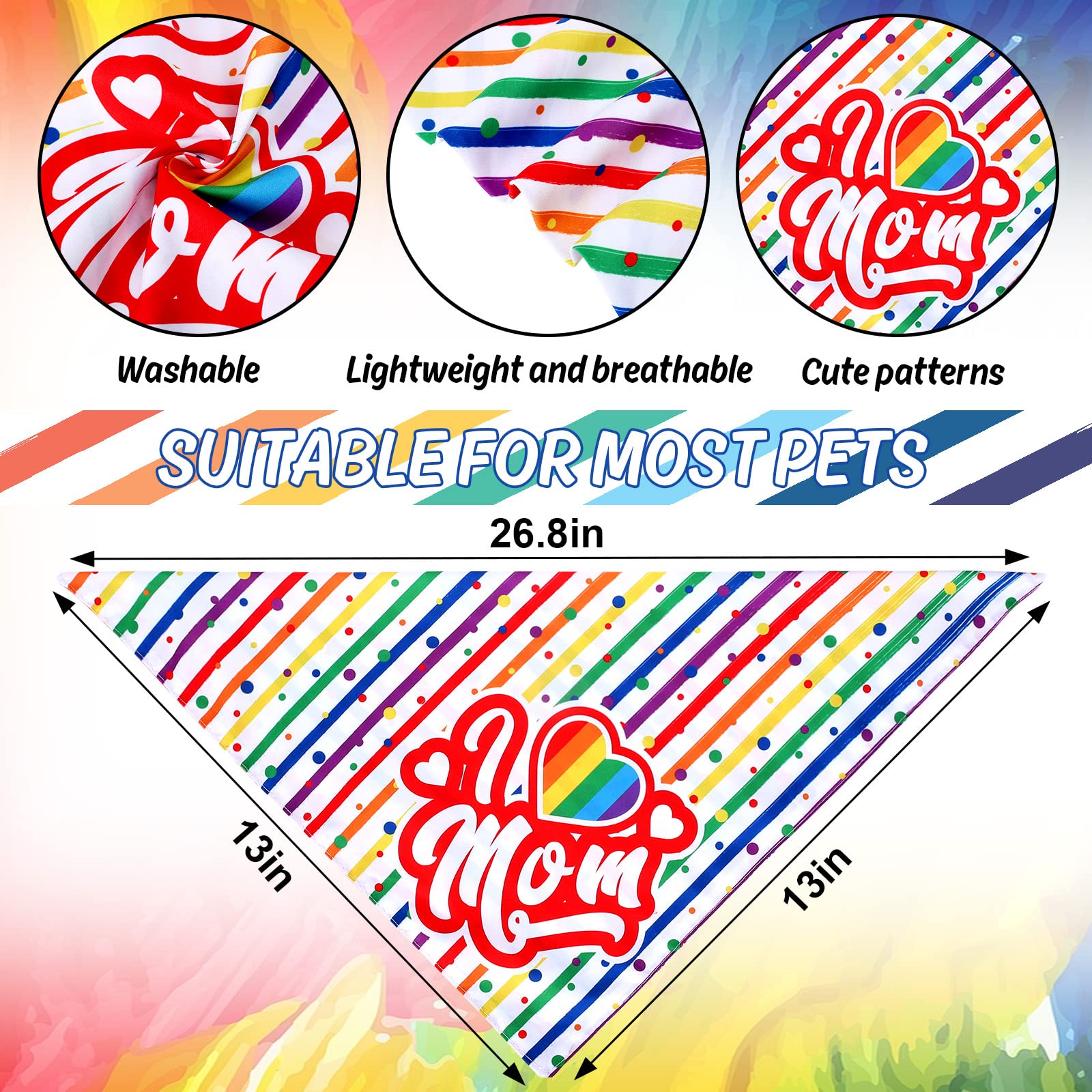 Whaline 6 Pack Gay Pride Day Dog Bandanas Rainbow Human Love Is Love Triangle Bibs Dog Paw Adjustable Pet Kerchief Scarf Washabl