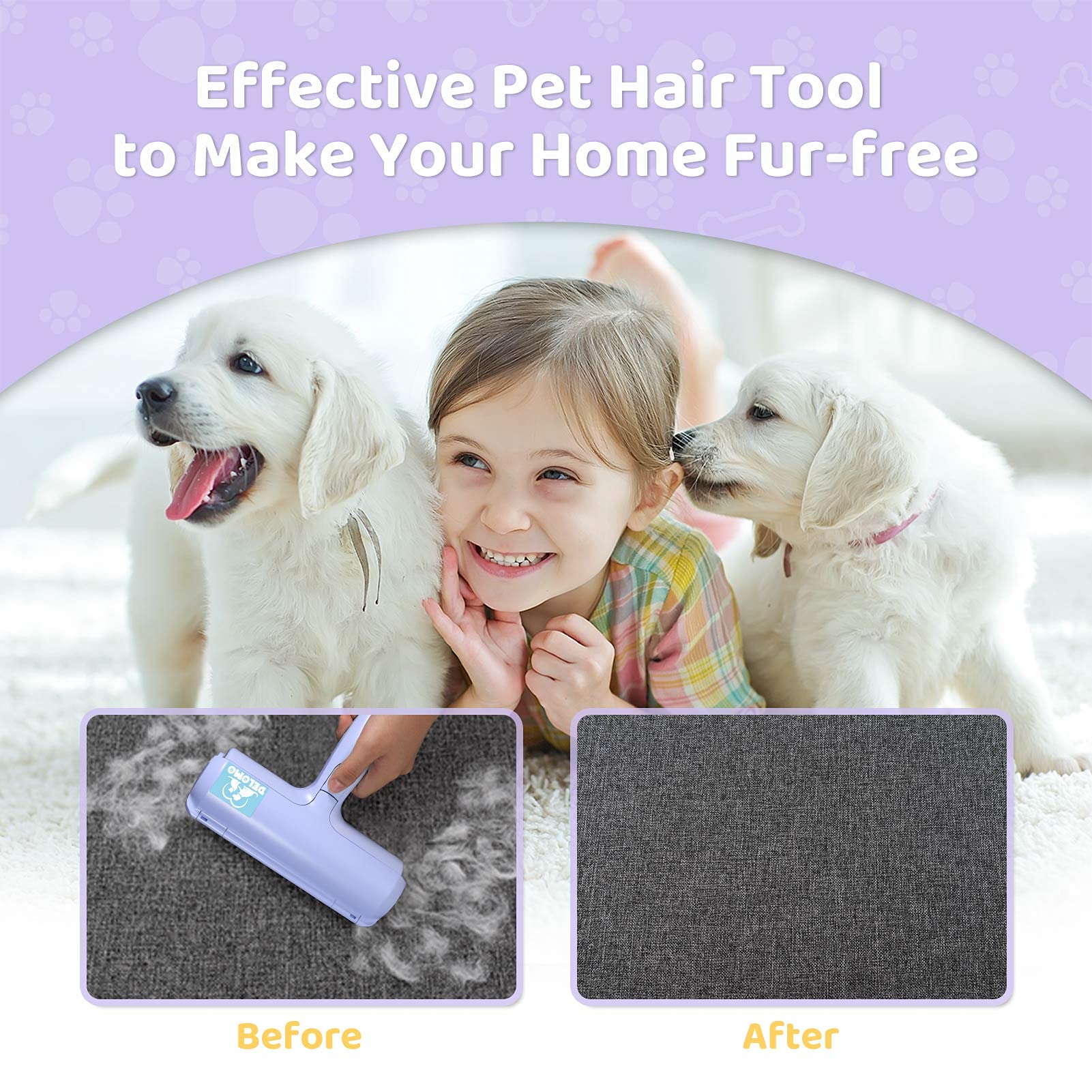 Delomo Pet Hair Remover Roller - Dog & Cat Fur Remover With Self-Cleaning Base - Efficient Animal Hair Removal Tool - Perfect Fo