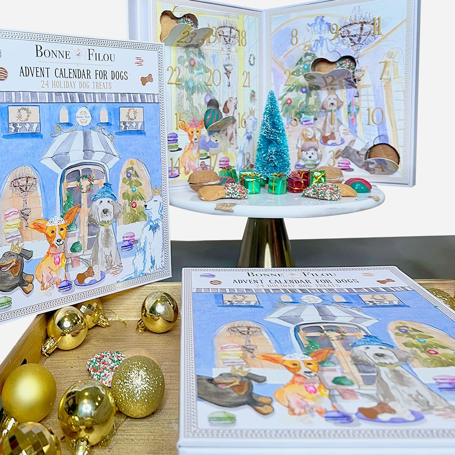 Bonne et Filou Dog Treats Advent Calendar - 24 Luxury Treats, Macarons & Cookies - Multi-colored, Pack of 1, Model: Dog-Advent-Calendar