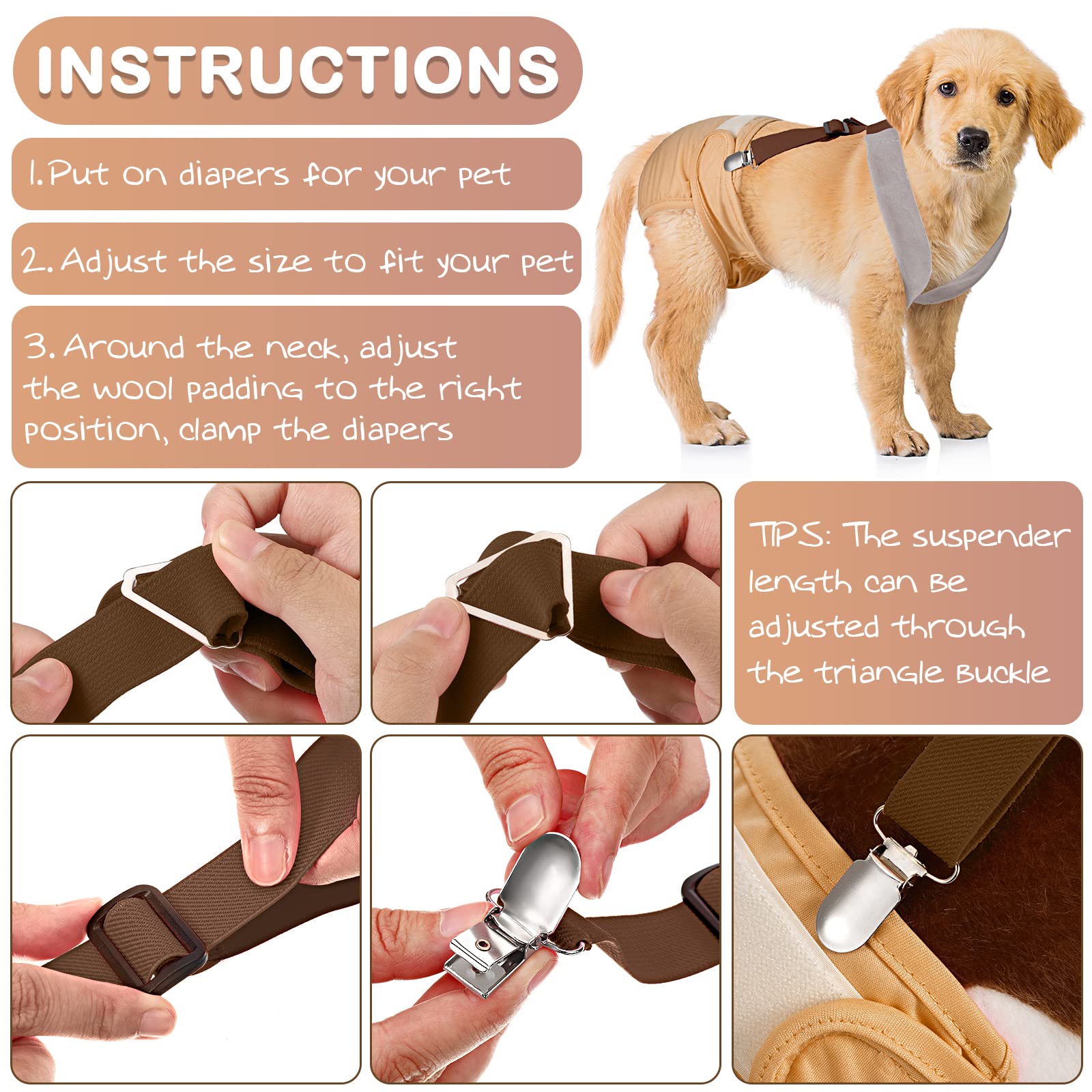 2 Pieces Dog Diaper Suspenders Belly Bands Canine Harness Keep Diaper On Your Dog For Small Medium And Large Dogs (Black, Brown, Small)