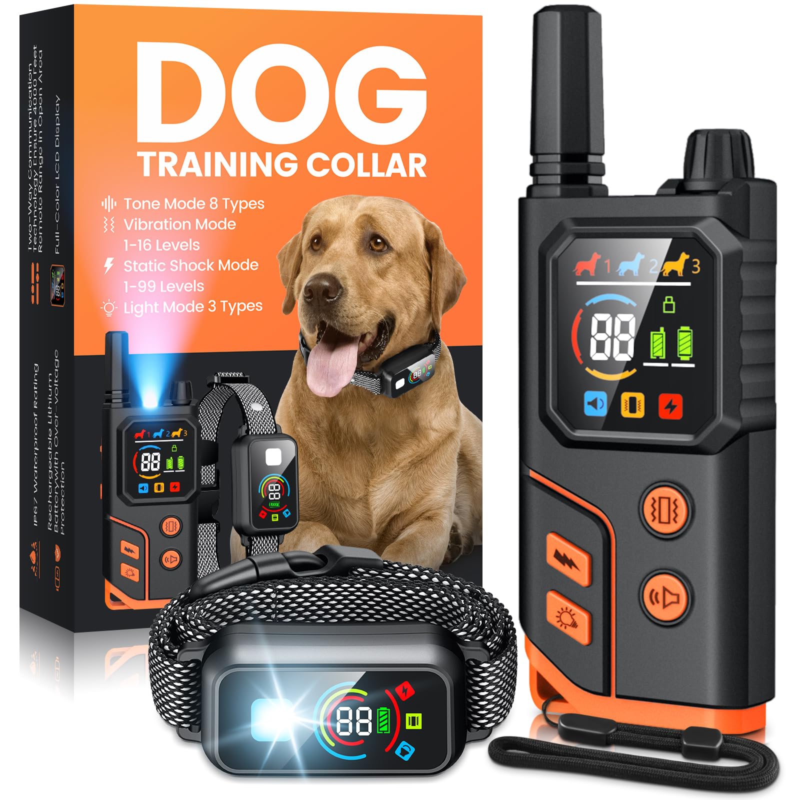 Dog Shock Collar 4000Ft With Light For Night Walks, Dog Training Collar With Remote Control, E Collar With Adjustable Pitch Beep