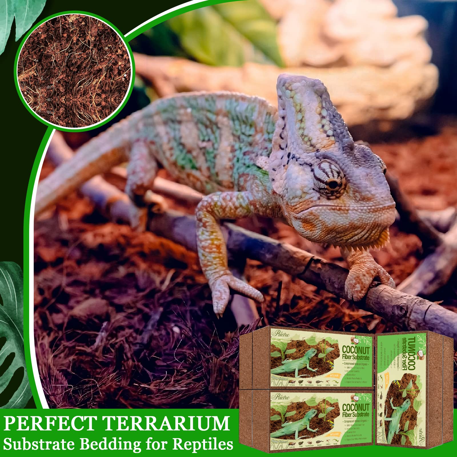 Riare 6 Pack Natural Coconut Fiber Substrate For Reptile- Premium Compressed Coconut Husk Terrarium Bedding For Reptile, Tortois