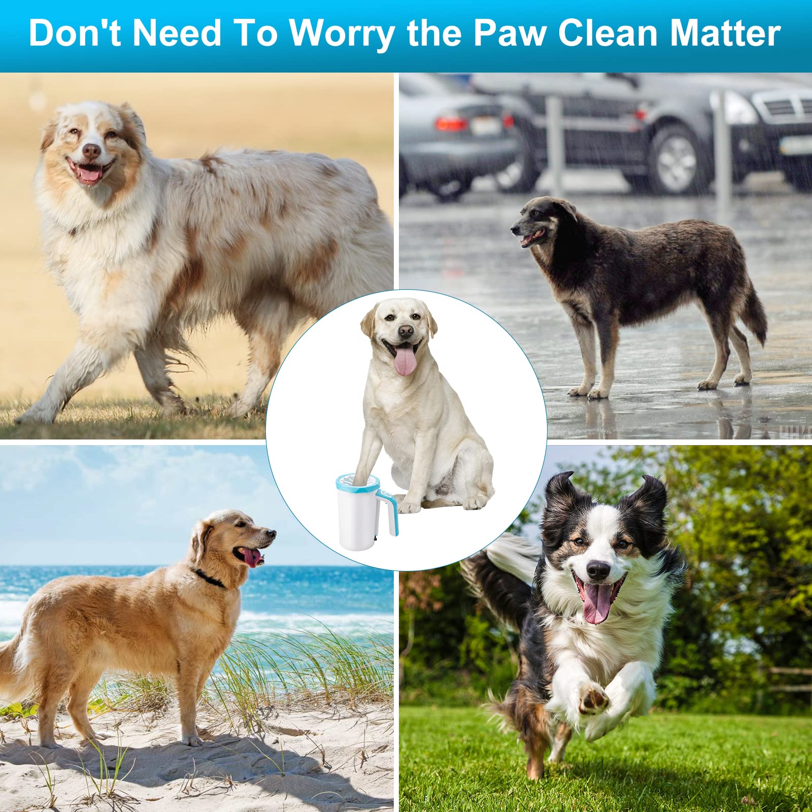 MYPIN Rechargeable Dog Paw Cleaner - 2 in 1 Portable Washer Cup, Soft Silicone Brush, High Power, Blue