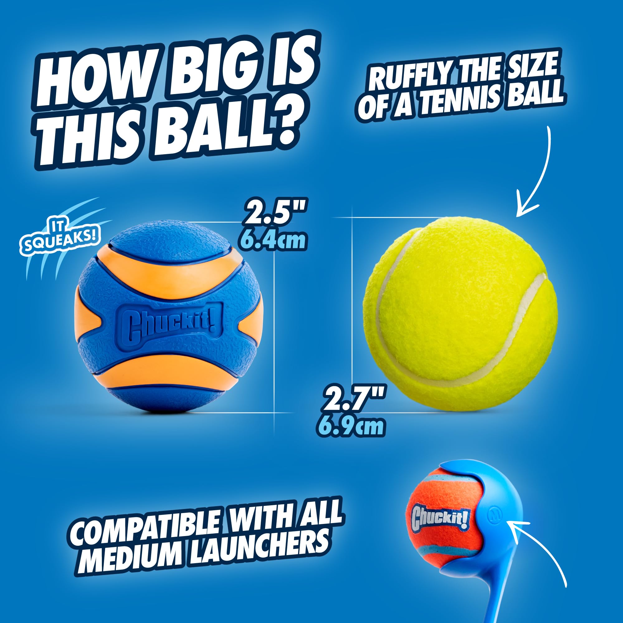 Chuckit! Ultra & Squeaker Ball Dog Toy - Medium Bouncy Fetch Balls for Dogs 20-60 lbs - Made from Durable Rubber - Floating Wate