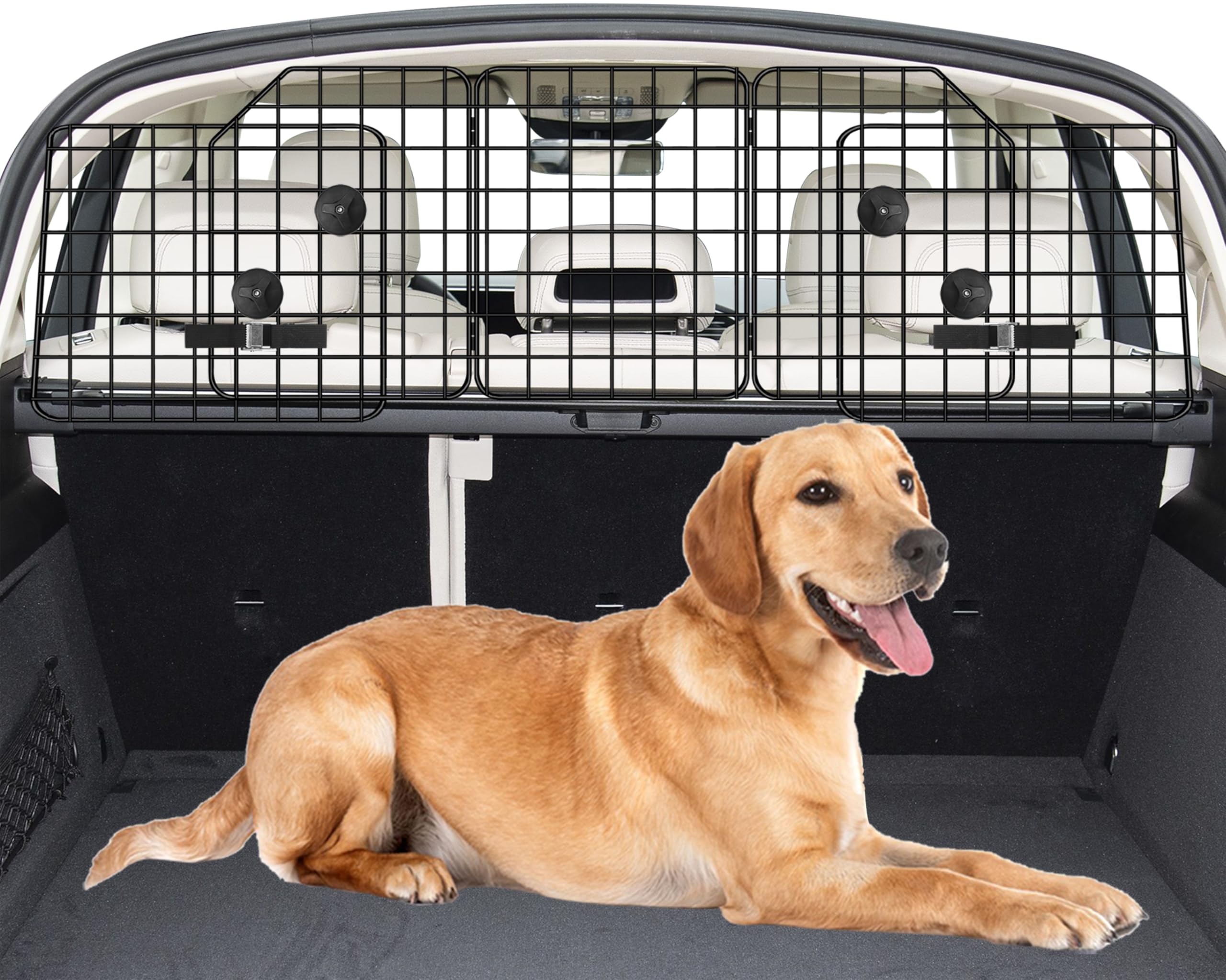 NOAMOO Dog Car Barrier for SUVs, Van, Vehicles, Adjustable Large Pet Barriers, Universal Fit Heavy-Duty Wire Mesh Dog Guard, Fol
