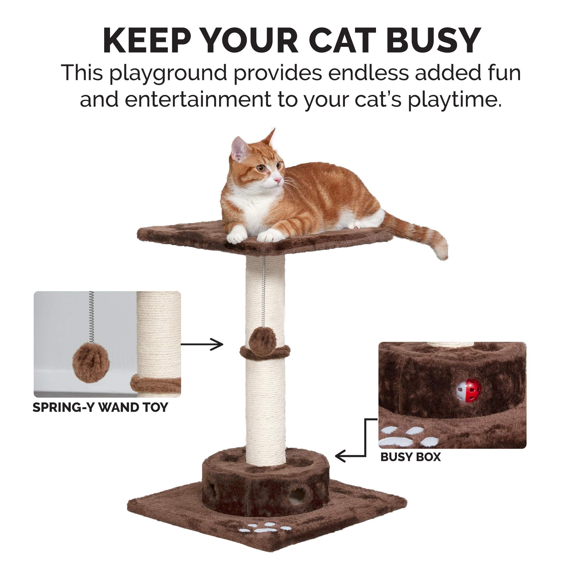 Furhaven 22.5 Tall Cat Tree for Indoor Cats, Ft. Sisal Scratching Post, Plush Ball Toy, & Busy Box Toy - Tiger Tough Scratching