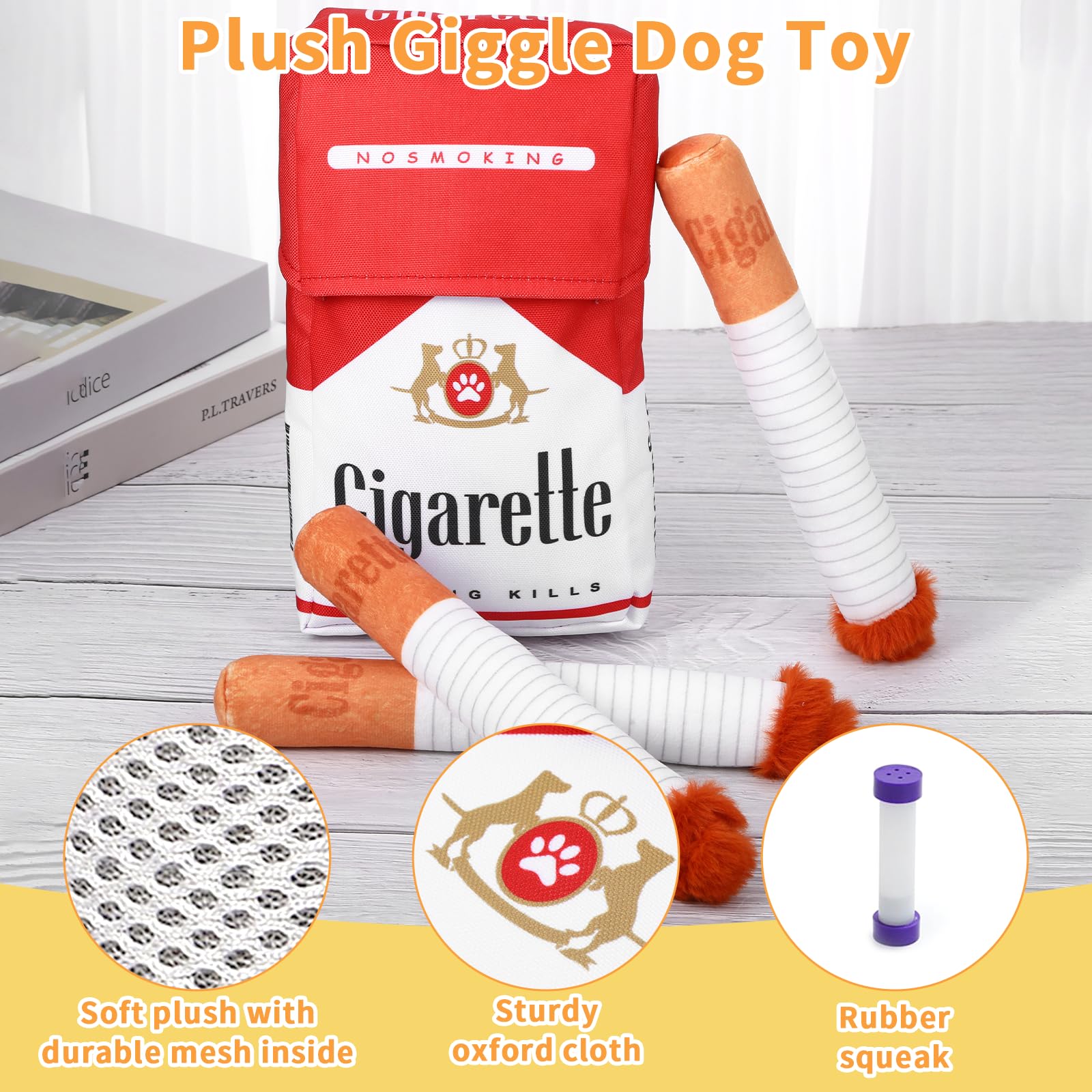 3 Pcs Cigarette Dog Toy, Funny Dog Toys Giggles Interactive Cigar Plush Dog Toys With Box, Pitbull Husky Frenchie Dog Gifts For