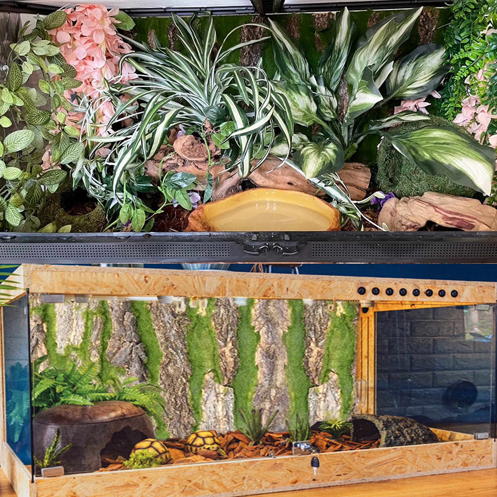 Pinvnby Reptile Cork Terrarium Background,Bearded Dragon Tank Natural Bark Backdrop Wall Habitat Decor With Artificial Moss,23.6'X15.7' Reptile Carpet For Gecko Lizard Tortoise Frog Chameleon