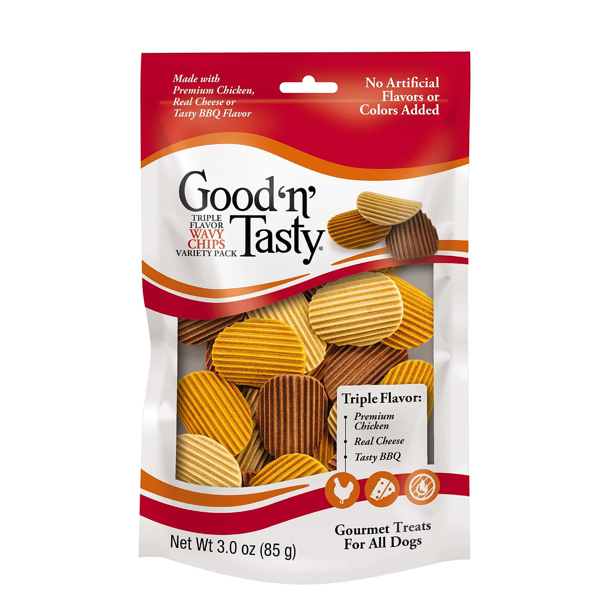 Good'N'Fun Good N Tasty Triple Flavor Wavy Chips, 3 Oz, Treats For Dogs