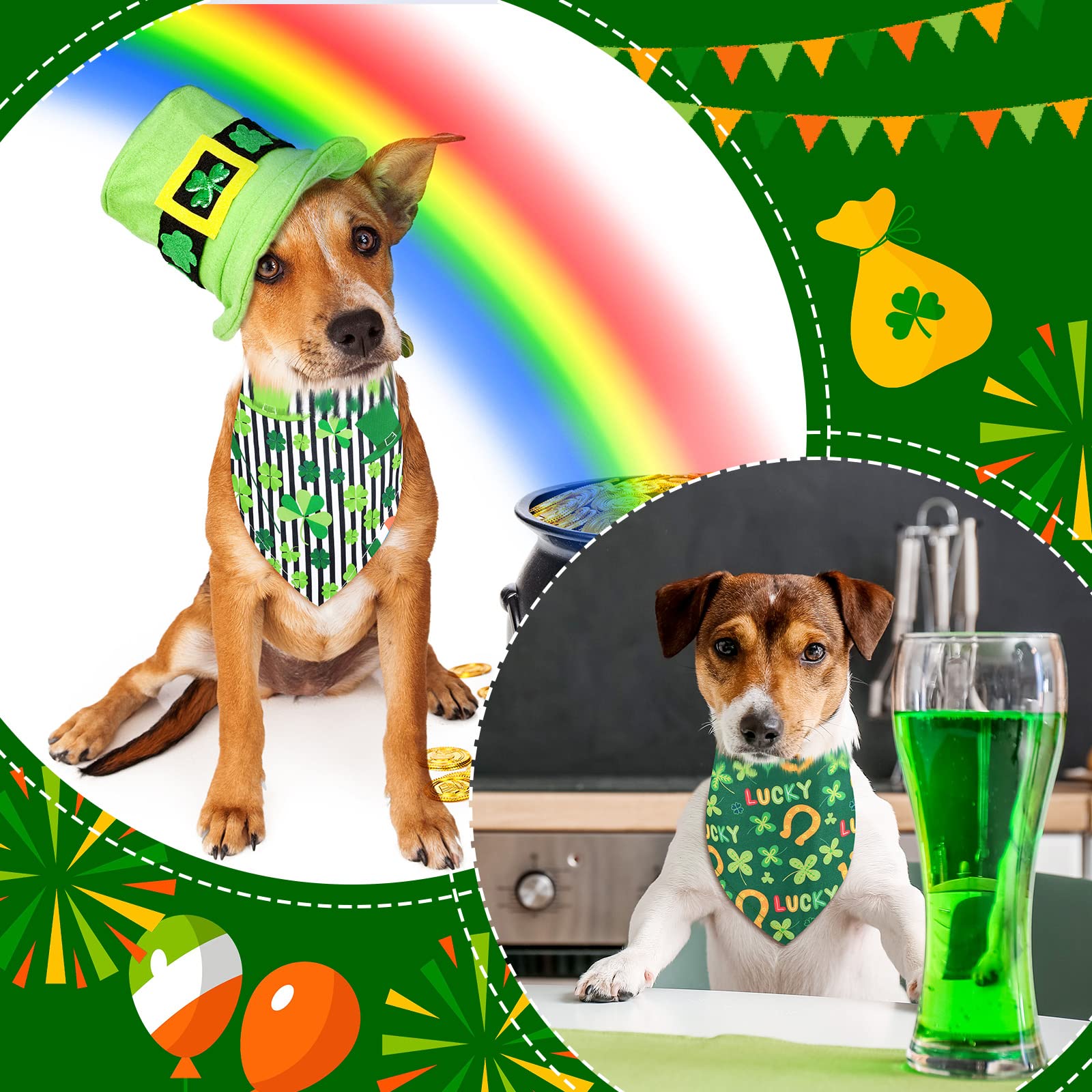 20 Pcs St. Patrick'S Day Dog Bandana Pet Scarf Washable Triangle Bibs Shamrock Scarfs Adjustable Pet Triangle Washable Kerchief