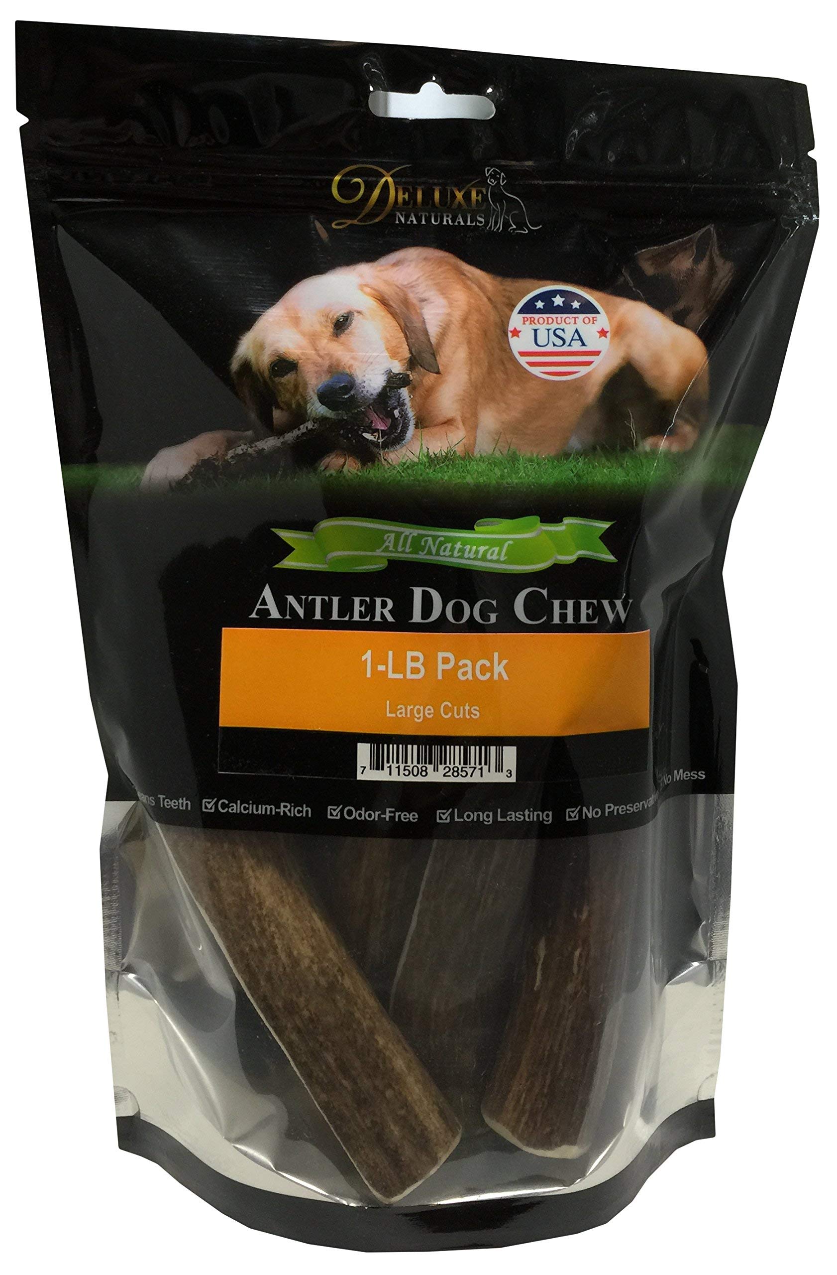 Deluxe Naturals Elk Antler Chews For Dogs | Naturally Shed Usa Collected Elk Antlers | All Natural A-Grade Premium Elk Antler Dog Chews | Product Of Usa, 1-Lb Pack Large Cuts