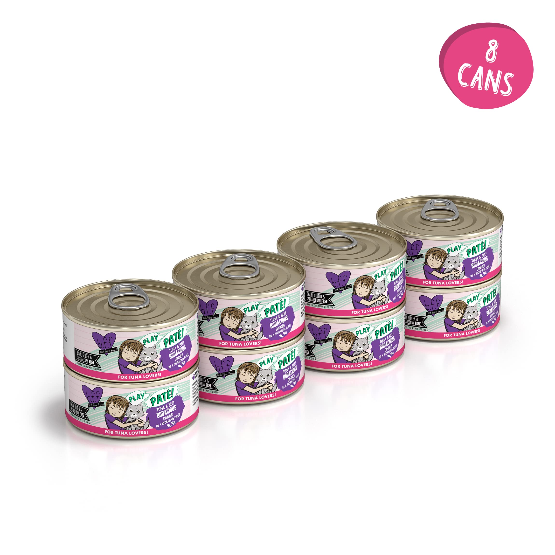 B.F.F. Play - Best Feline Friend Pat   Lovers, Aw Yeah!, Tuna & Beef Bodacious with Tuna & Beef, 5.5oz Can (Pack of 8)