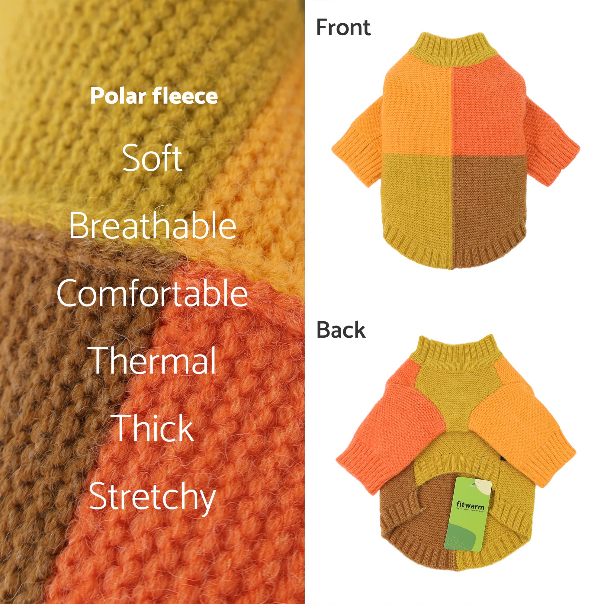 Fitwarm Color Block Dog Sweater, Knitted Pet Coat, Dog Winter Clothes For Small Dogs Boy Girl, Cat Apparel, Orange, Yellow, Coff