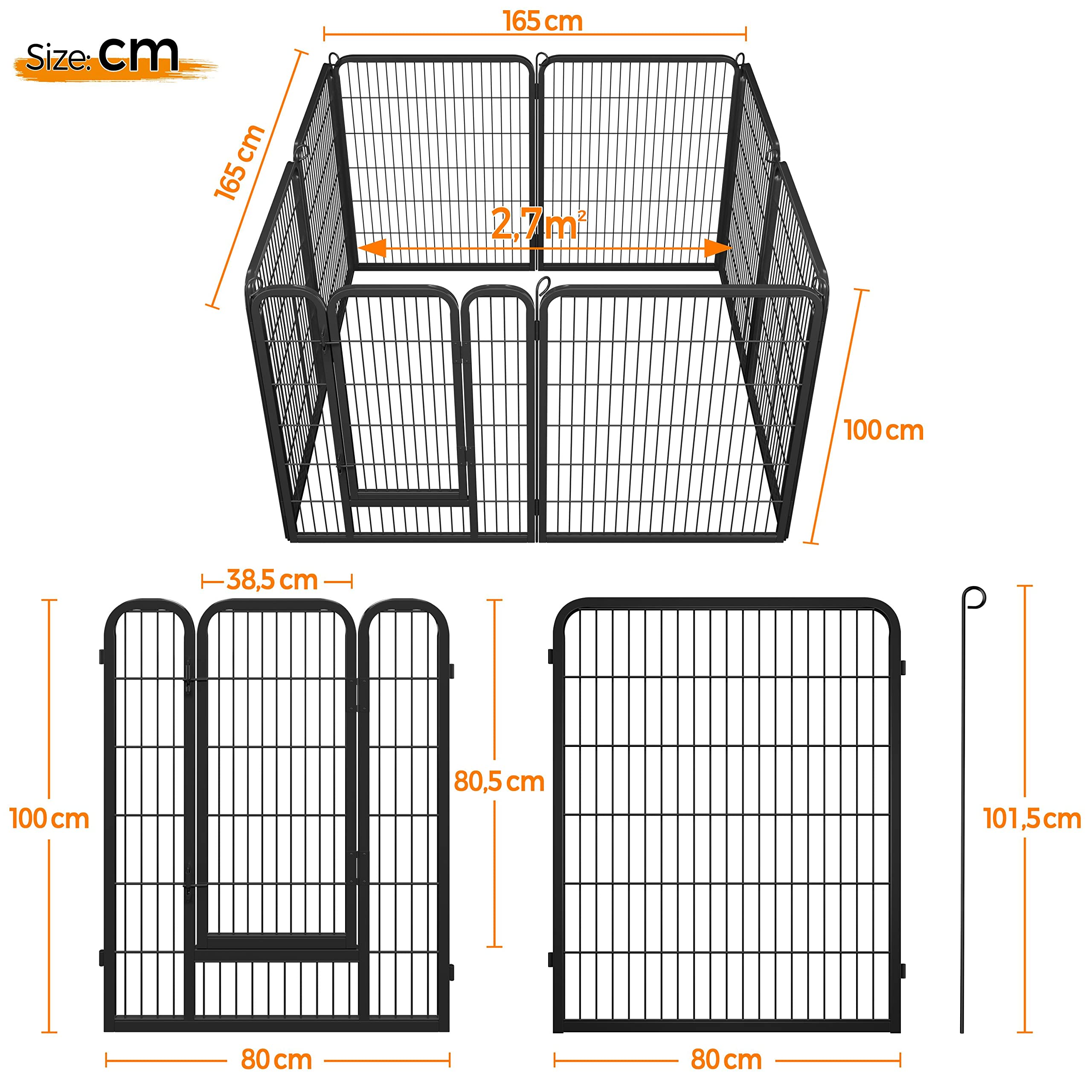Costoffs 80 X 100 Cm Extra Large 8 Panel Dog Playpen Pet Pen For Small Animals Rabbit Duck Cat Indoor/Outdoor Black