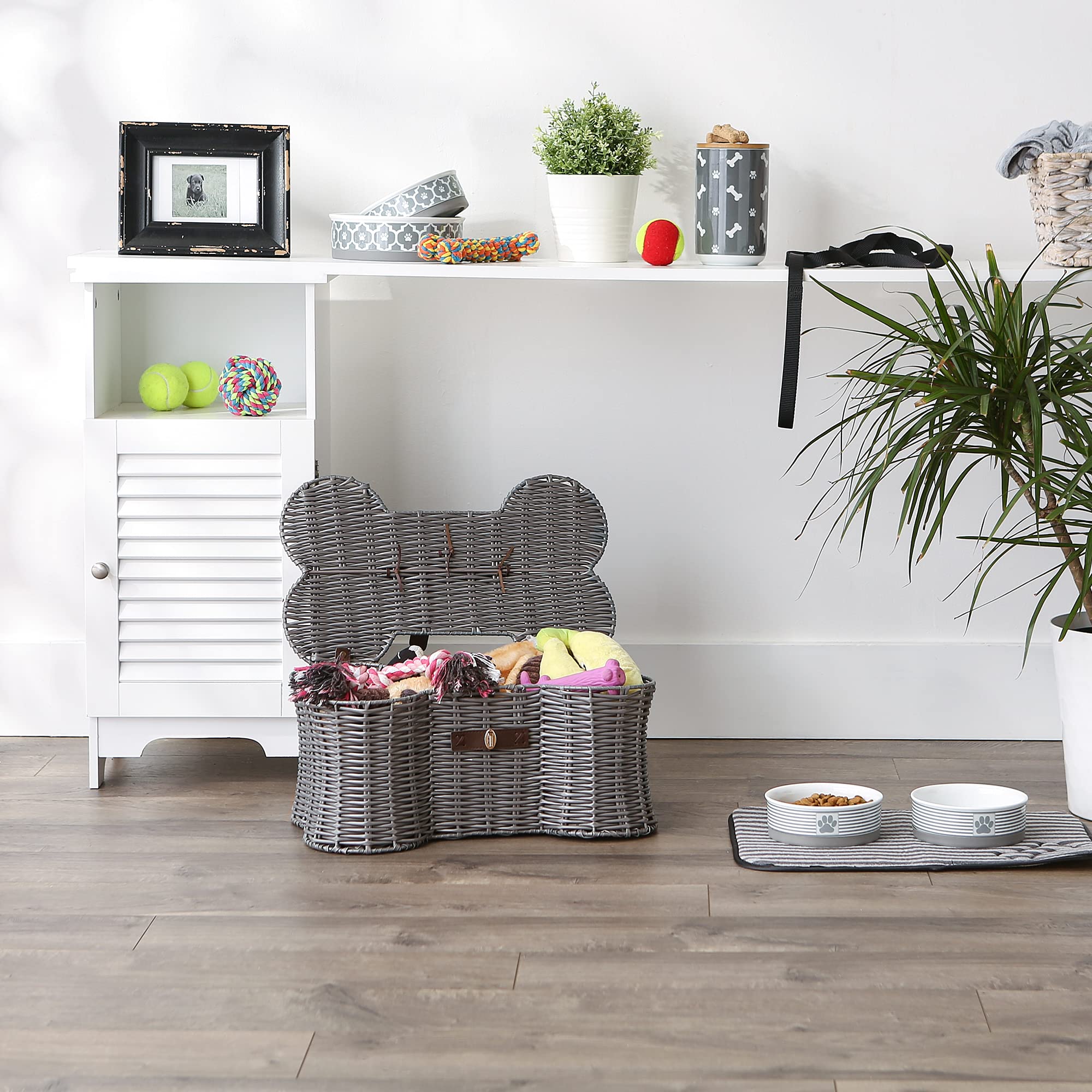 Bone Dry Pet Storage Collection Toy Basket, Small, 17.5x11x7.5, Gray Plastic Wicker
