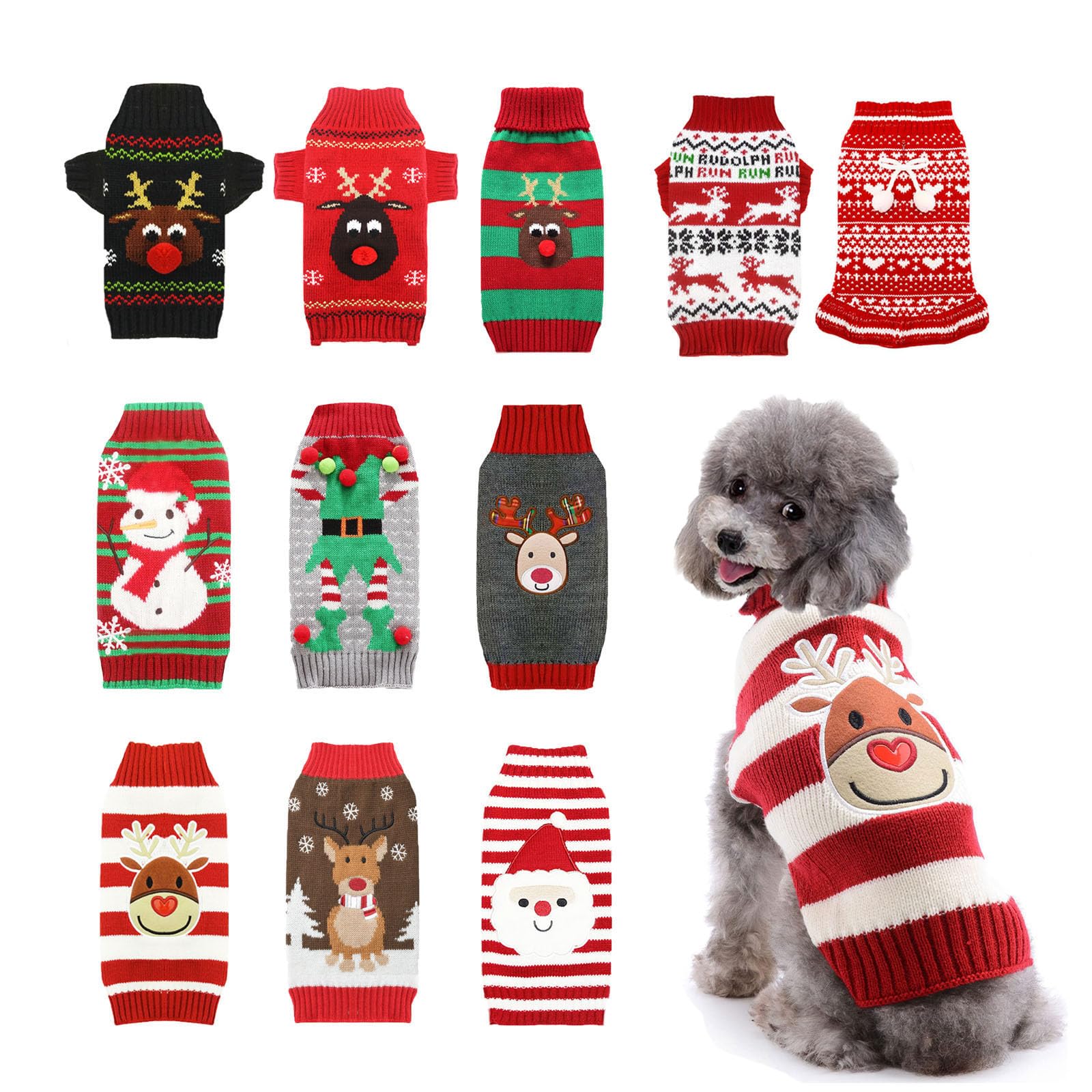 Axiijgl Christmas Sweaters For Dogs & Cats - Reindeer Fleece Sweater With Leash Hole - Winter Clothes For Pets