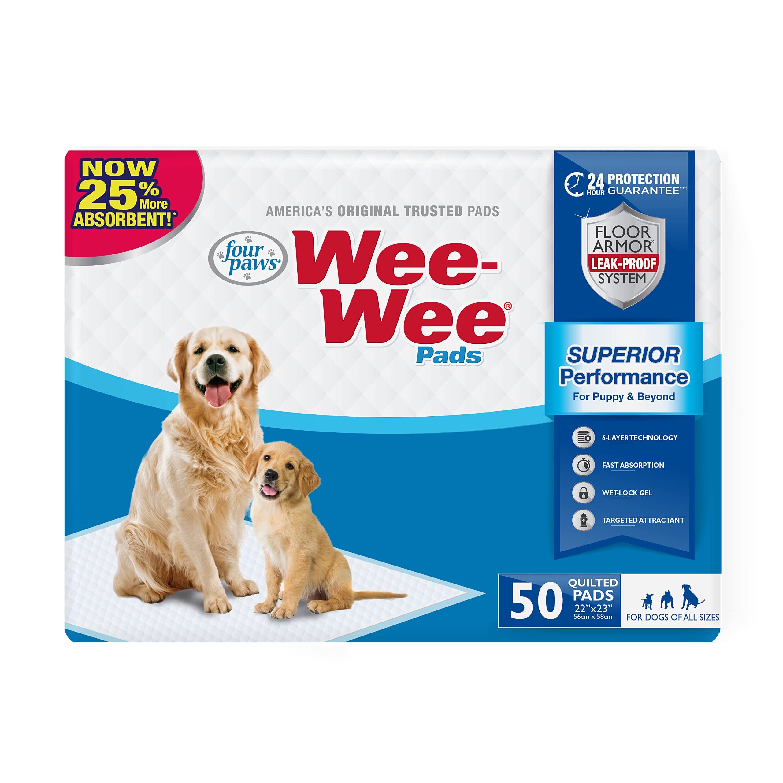Four Paws Wee-Wee Superior Performance Pee Pads For Dogs - Dog & Puppy Pads For Potty Training - Dog Housebreaking & Puppy Supplies - 22' X 23' (50 Count)