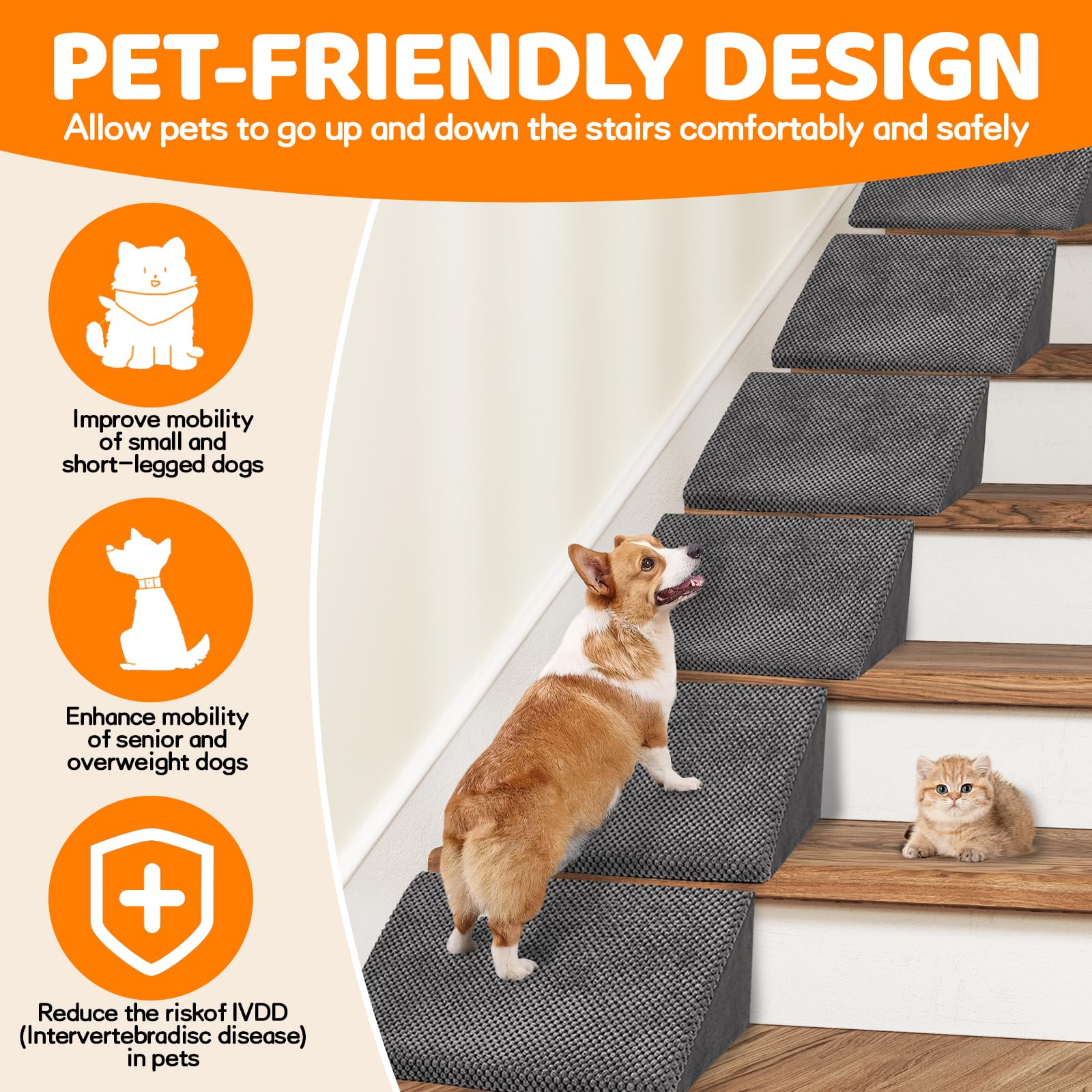 Update 40D Dog Ramps/Stairs For Stairs, Foam Pet Ramp Stairs For Any Staircase, Non-Slip Dog Pet Steps For Small Dogs, Stair Ram