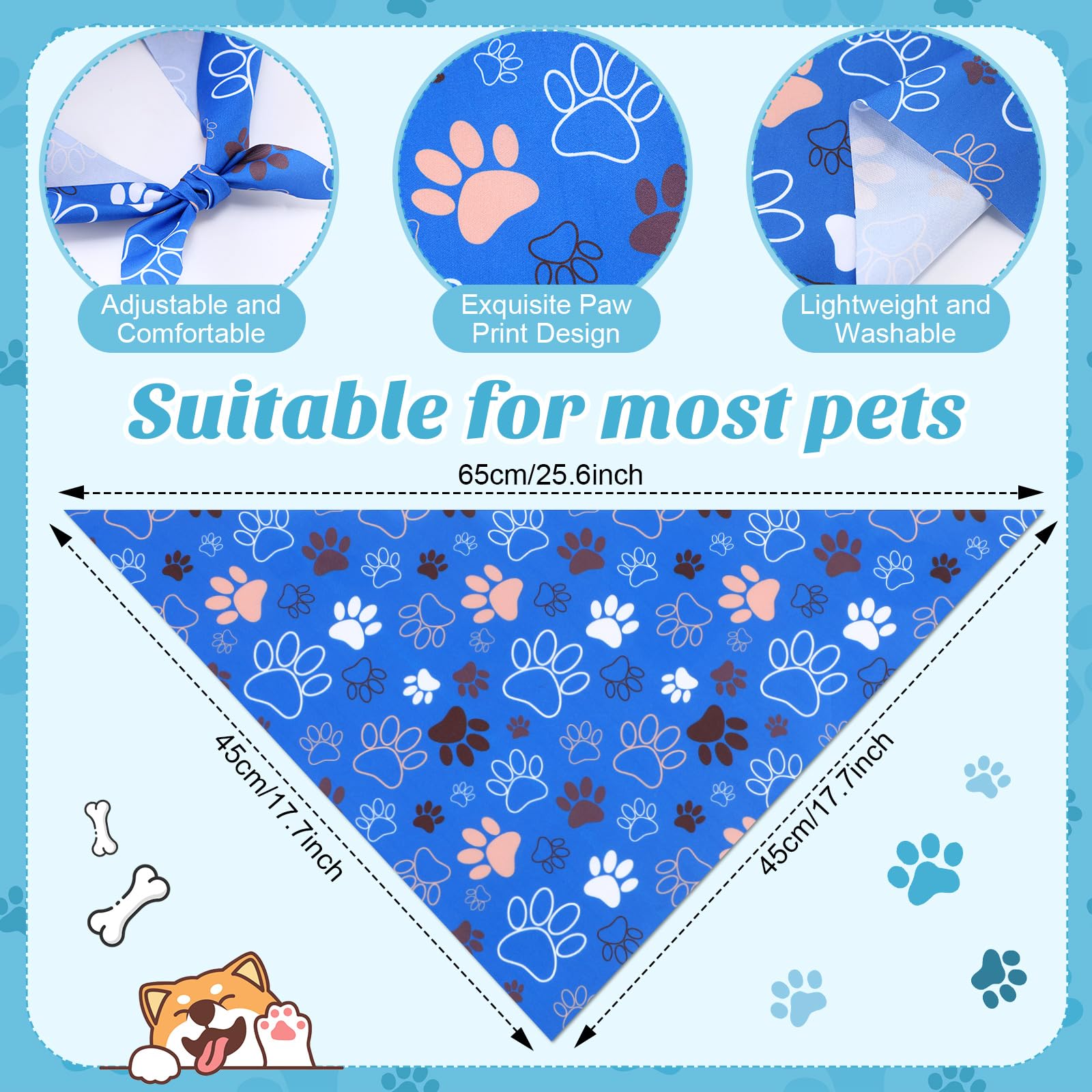 Shyyween 100 Pieces Paw Print Dog Bandanas Bulk Paw Bandanas for Dogs Soft Bibs Adjustable Triangle Doggie Scarves for Small Med