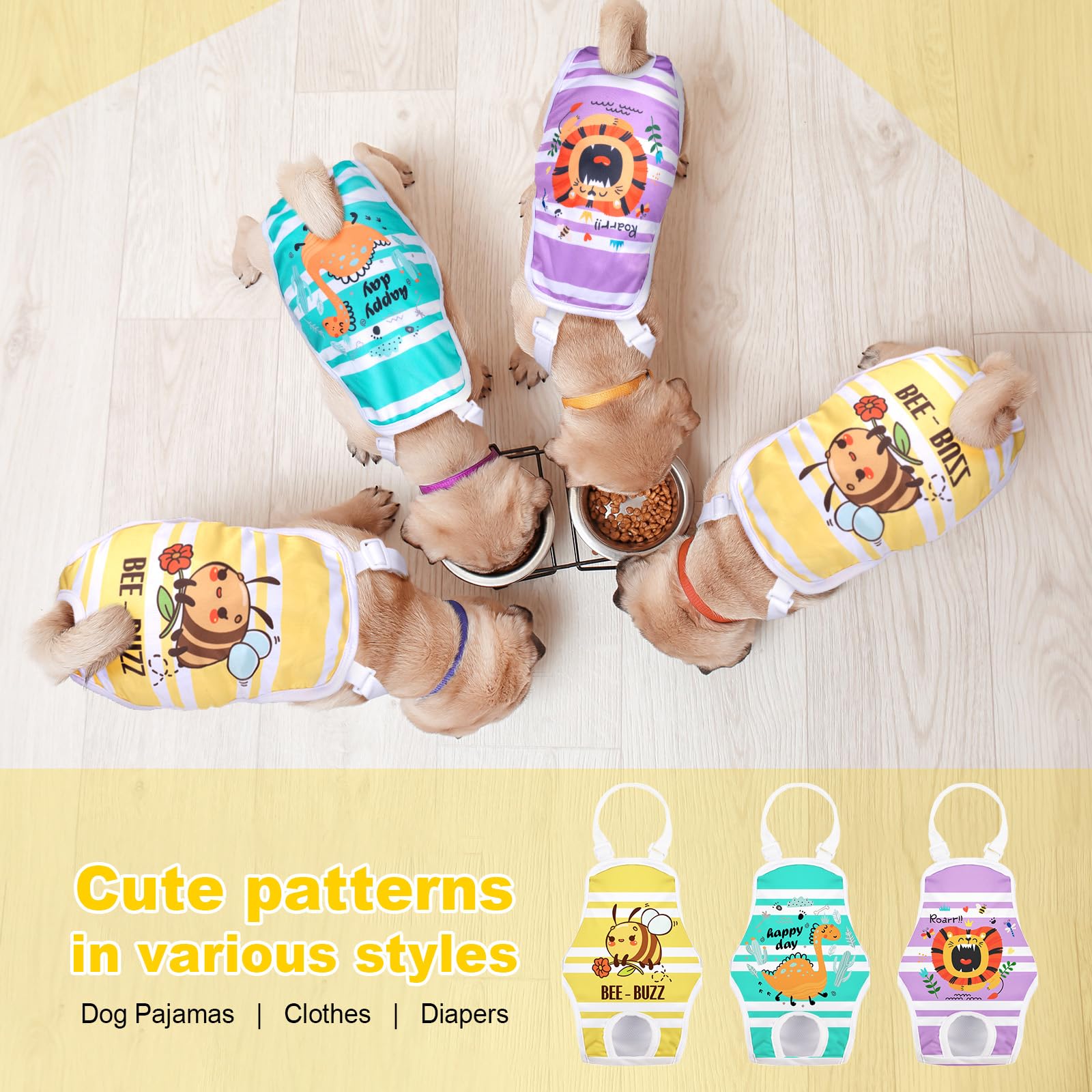 Jollywoods 3 Pack Washable Female Dog Diaper Onesie Sanitary Pantie With Adjustable Suspender, Reusable Fixed Diapers, Super Abs
