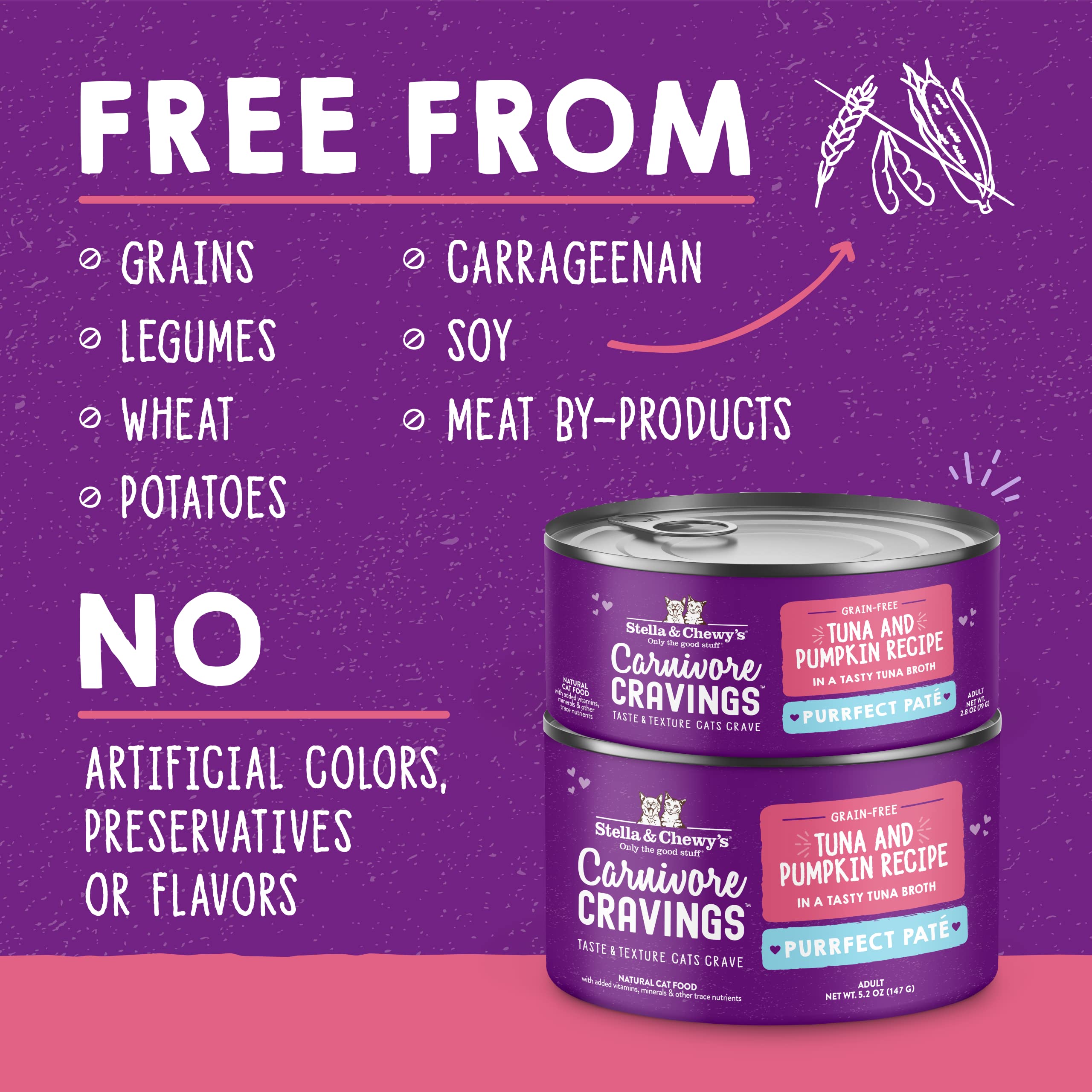 Stella & Chewys Carnivore Cravings Purrfect Pate Cans - Grain Free, Protein Rich Wet Cat Food - Tuna & Pumpkin Recipe - (5.2 Oun