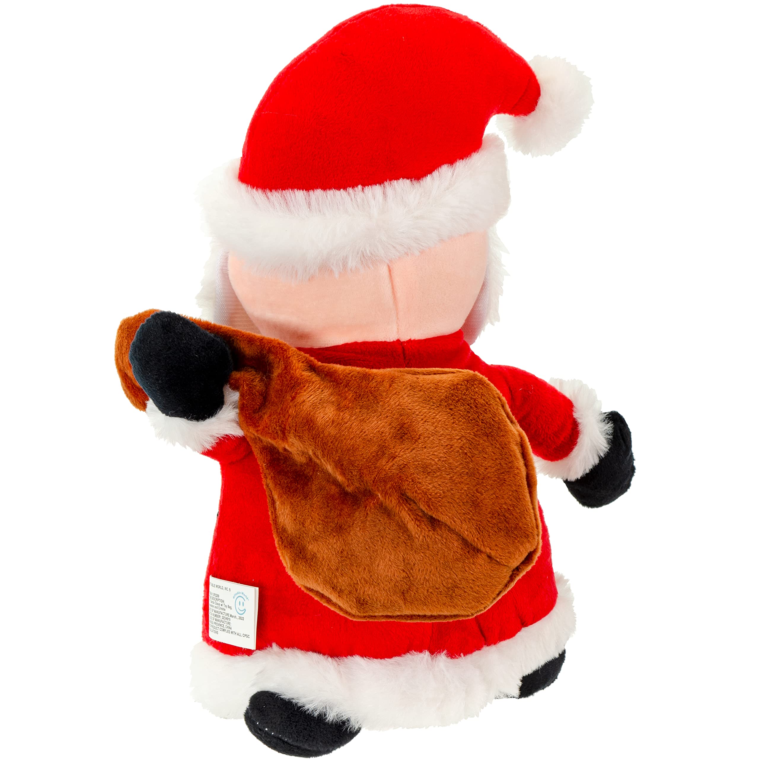 Giftable World Holiday Plush Pet Toy Fun For Christmas Designs With Squeaker Dog Chew Toy (10'' Santa Claus W/Toy Bag)