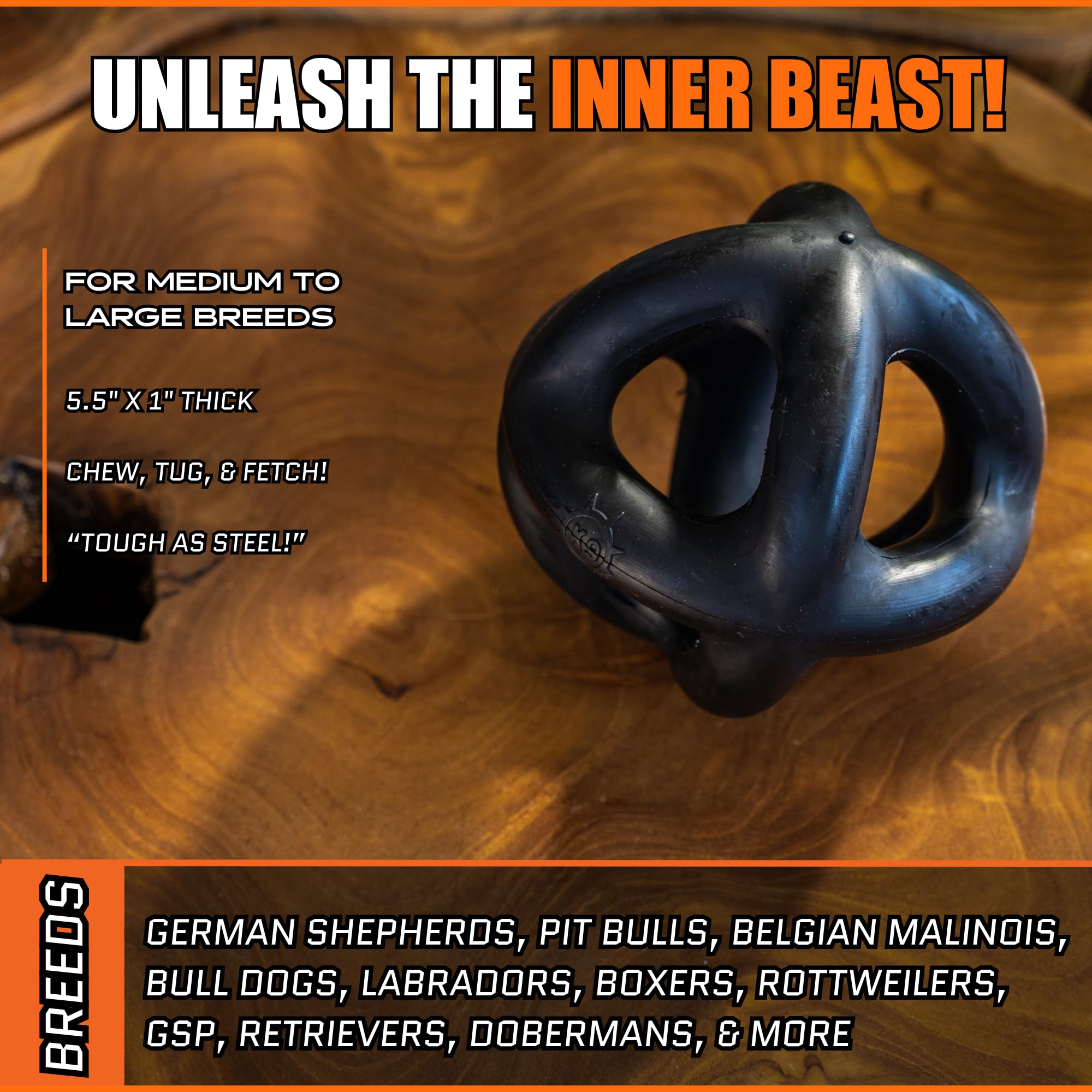 Monster K9 Tough Dog Toys For Aggressive Chewers Large Breed, Ring Ball - Virtually Indestructible Dog Toy Balls For Large Breed And Medium Breed Dogs, Heavy-Duty Rubber Dog Toy Fetch Ball