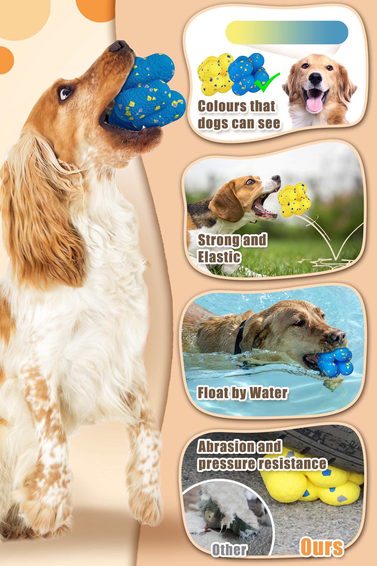 Upgrade Undirected Dog Balls For Aggressive Chewers, Tennis Balls For Dogs, Durable Bouncy Dog Toy Balls, Interactive Dog Toys F