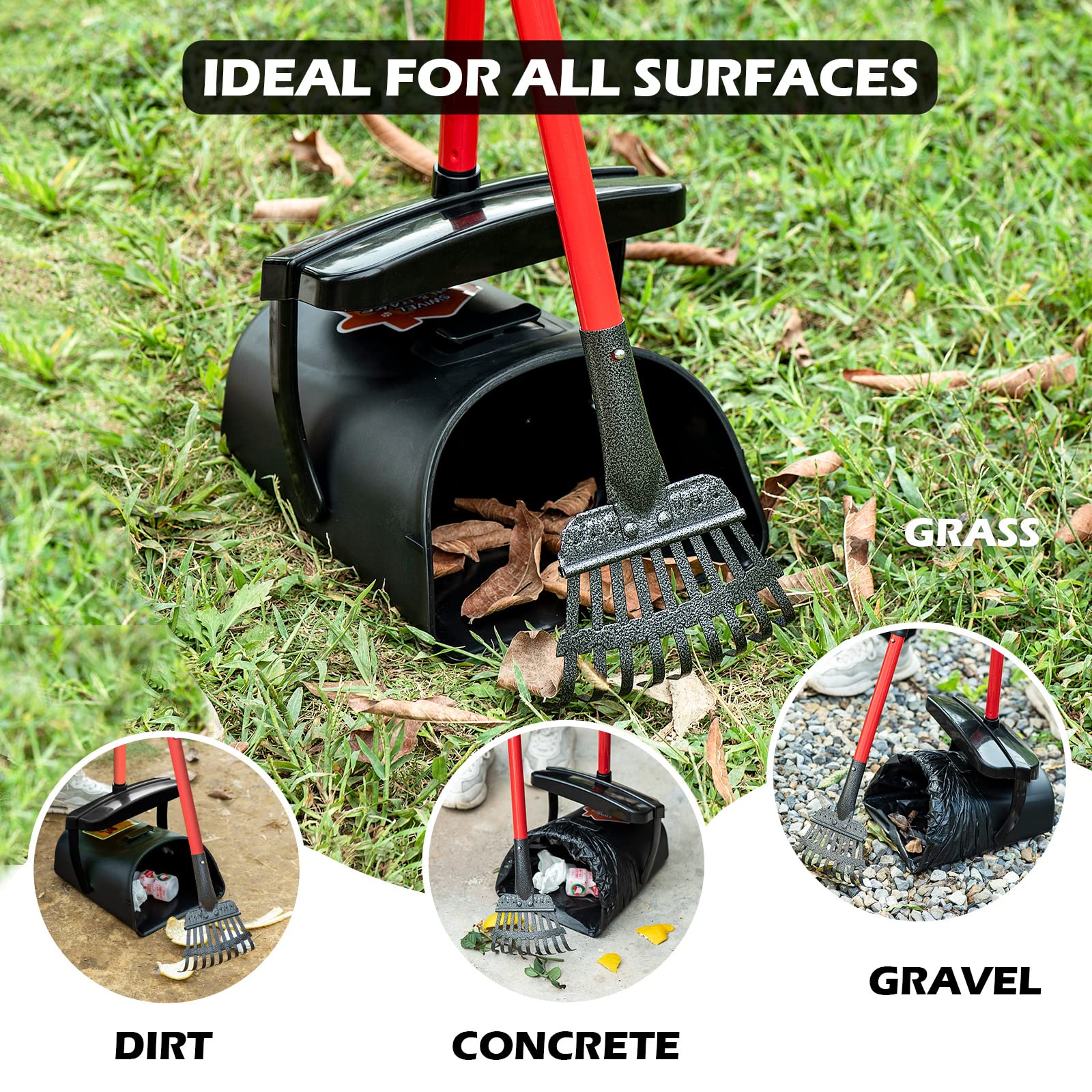 Huzsv Pooper Scooper Large Swivel Bin & Rake For Large & Small Dogs Non-Breakable Dog Poop Scooper With 20 Waste Bags Easy To Clean Pet Waste Use On Grass, Dirt Or Gravel - Pet Supplies