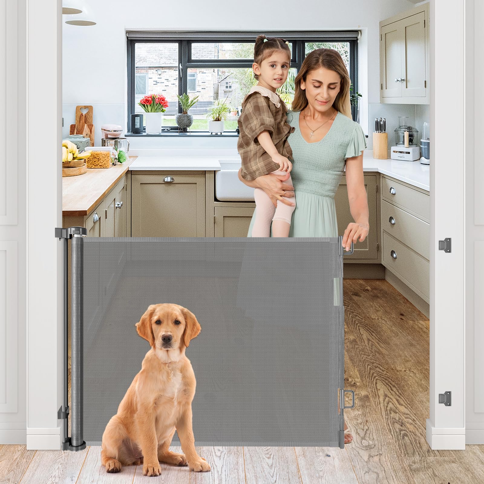 Retractable Baby Gate Retractable Gate 35    Tall X 55    Wide Dog Gates for The House Outdoor Pet Gates for Dogs Indoor Mesh Do