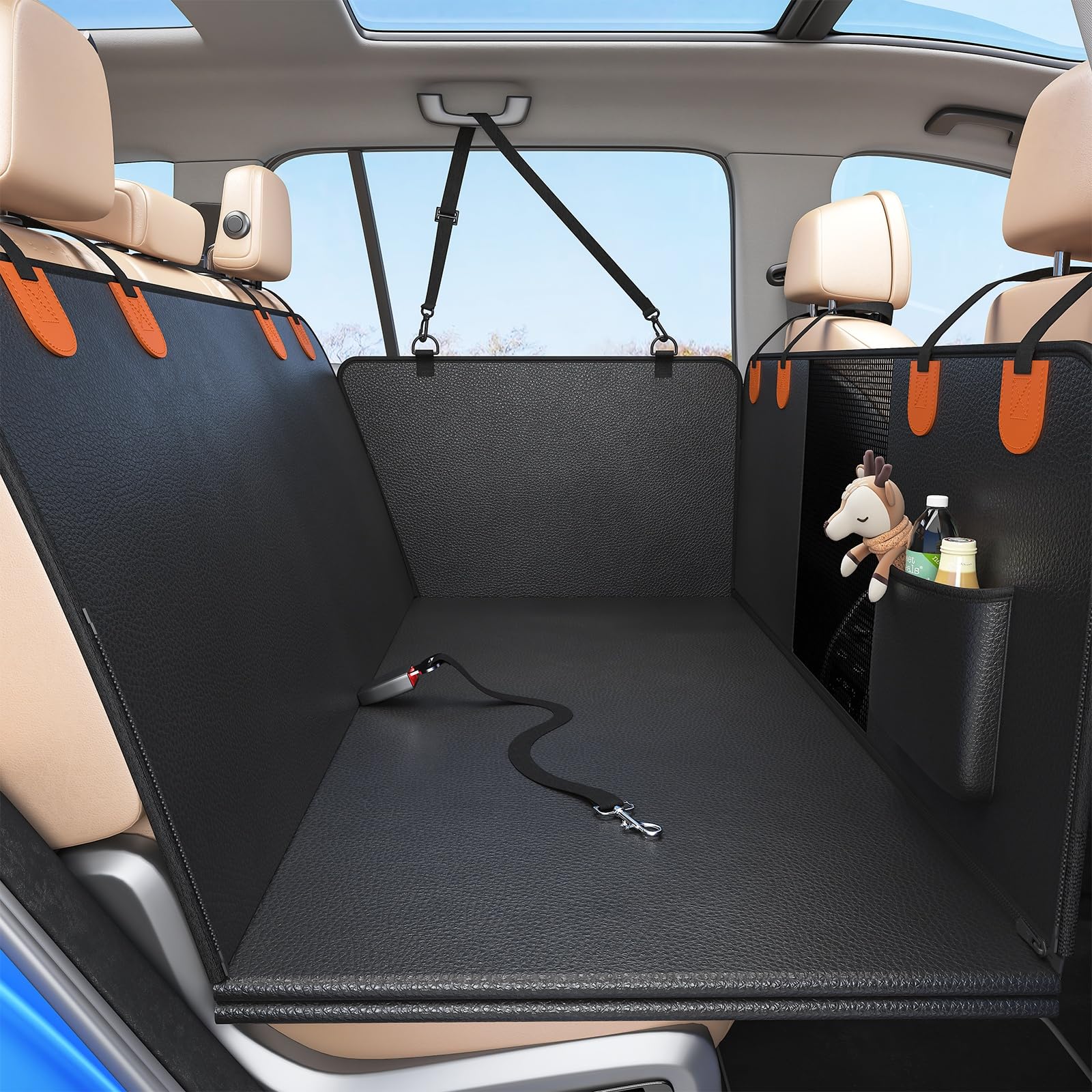 Qwue 2025 Upgraded Pu Dog Car Seat Cover For Back Seat - Waterproof, Anti-Scratch Car Seat Cover With Hard Bottom, Dog Bed, Hold