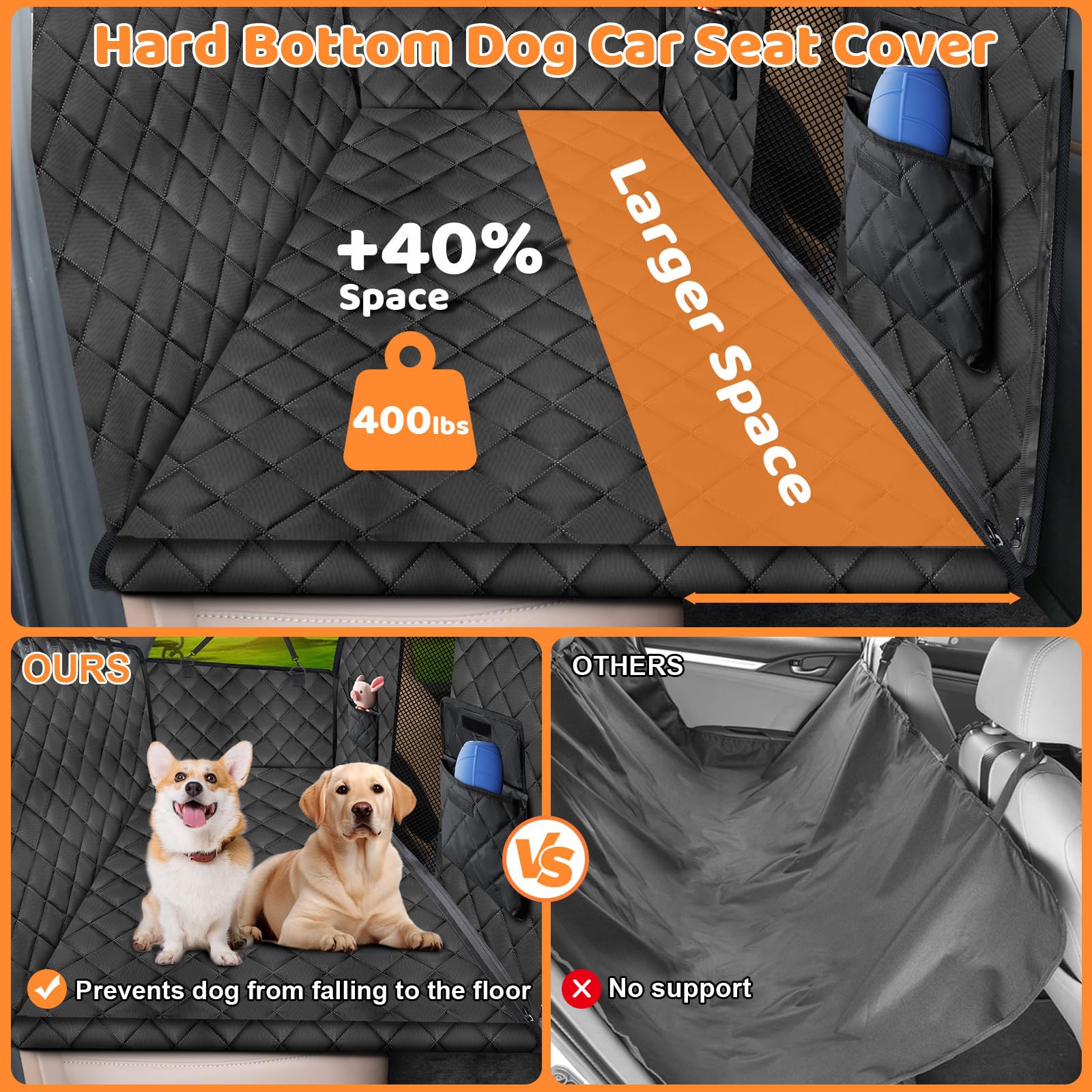 Urpower Back Seat Extender For Dogs, High Barrier Hard Bottom Dog Car Seat Cover Holds 400 Lbs, Waterproof Dog Car Hammock With Mesh Window Dog Car Bed Pet Backseat Protector For Car, Suv, Small Truck