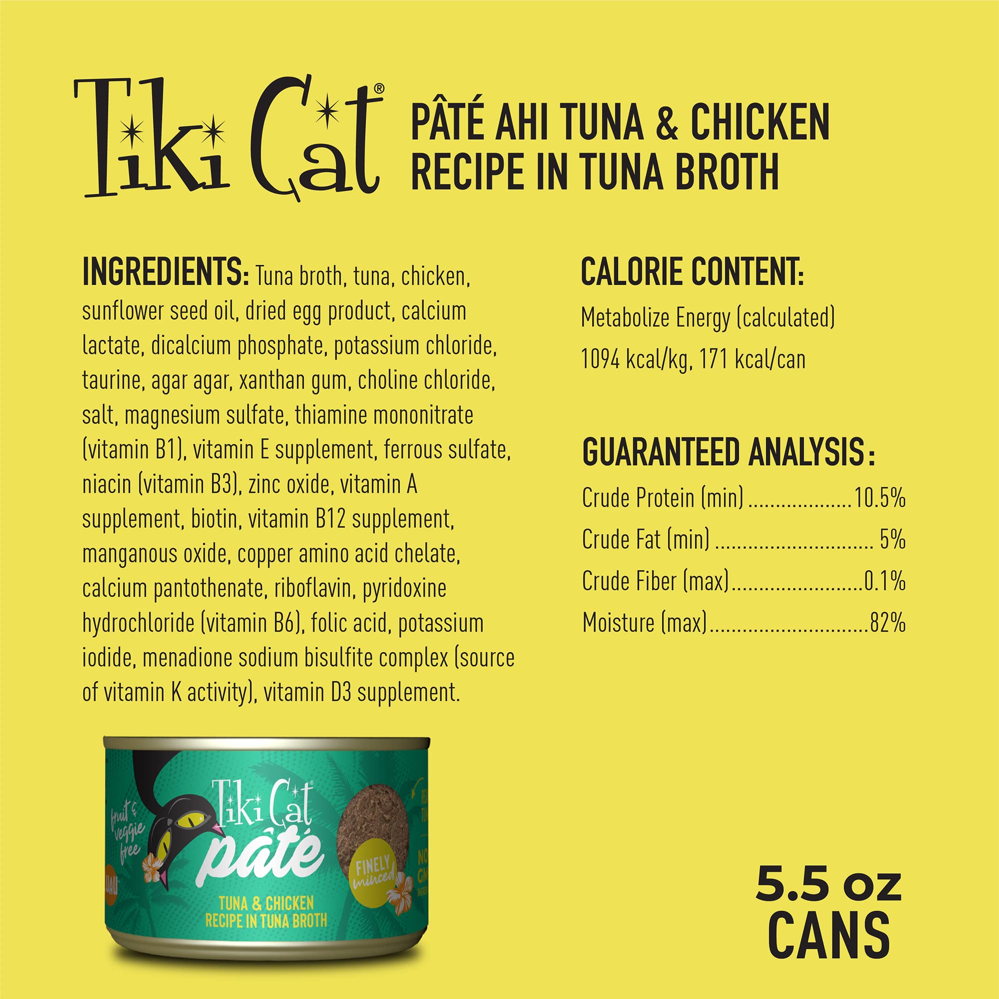 Tiki Cat Luau Pate, Ahi Tuna & Chicken Recipe in Chicken Consumme, Grain-Free Balanced Nutrition Wet Canned Cat Food, for All Li
