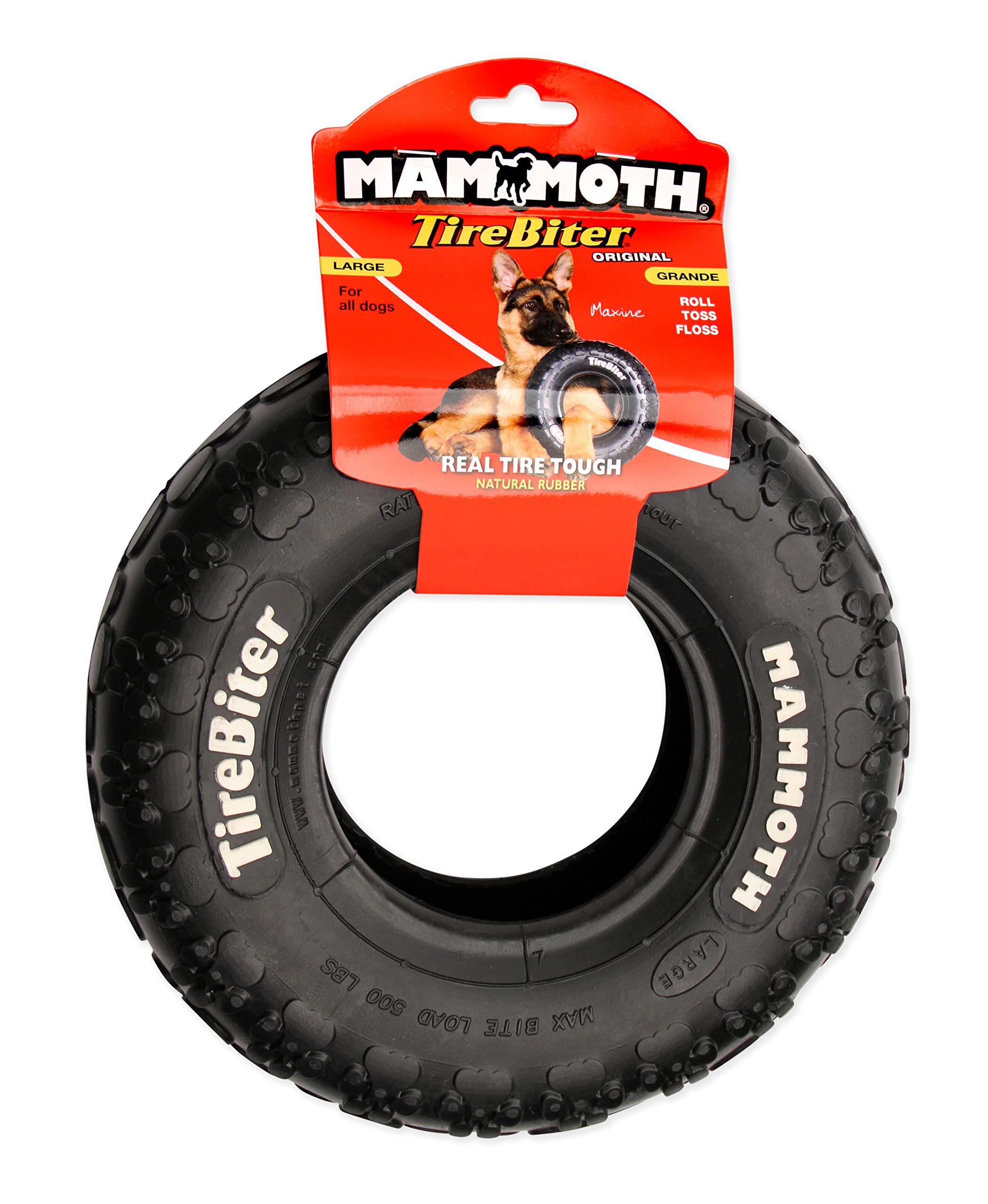 Mammoth Tirebiter Originals - Natural Rubber Dog Toys - Dog Toys For Extra Long Interactive Play - Strong Chewer Toys For Dogs - Large, 10”